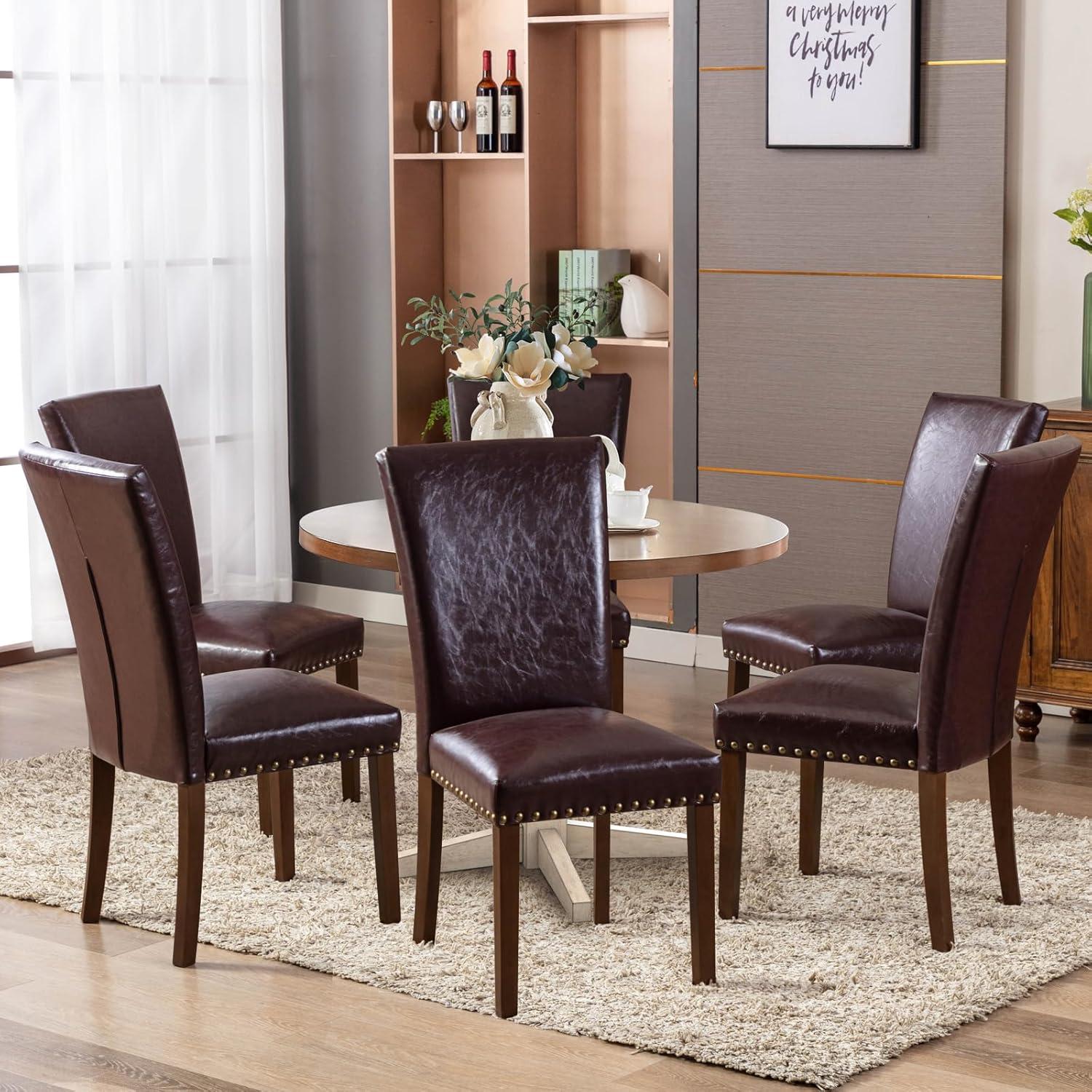 Dark Brown Faux Leather Upholstered Parsons Side Chair Set