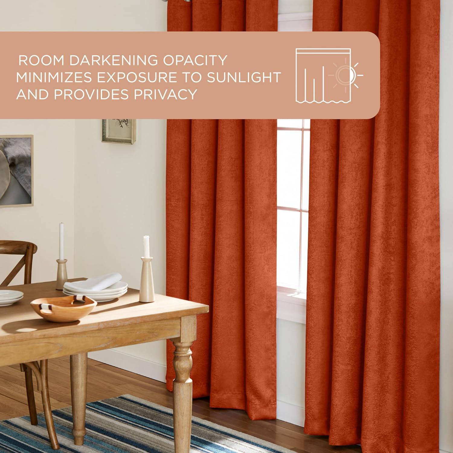 TOWN & COUNTRY EVERYDAY Lustre Solid Heavyweight Textured Sateen Indoor Curtains, Room Darkening Opacity, Grommet Top, Energy Efficient, 2-Pack Set, 52"x108", Mecca Orange