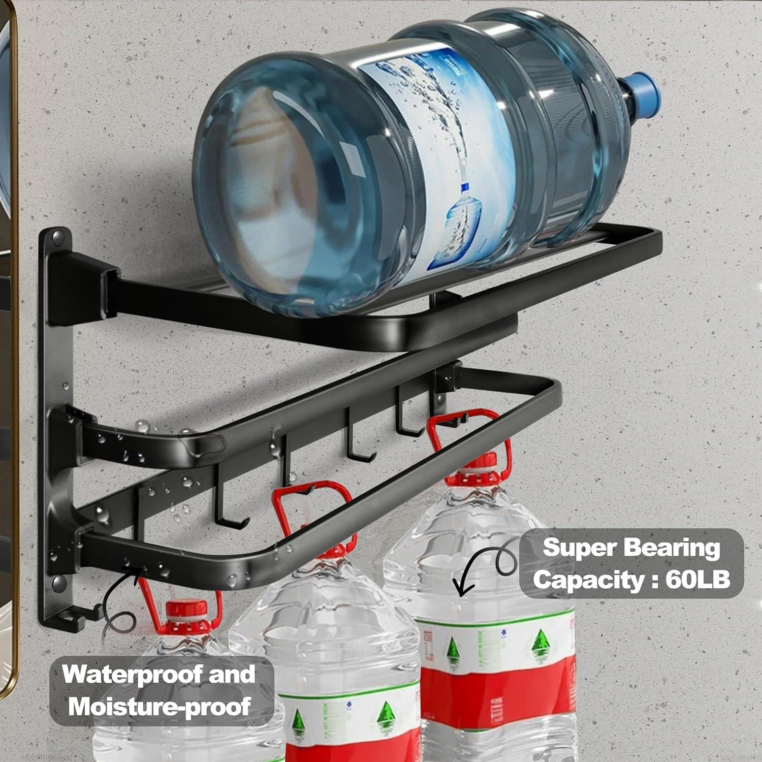 VOLDRA Towel Racks for Bathroom, 24-Inch Towel Shelf with Towel Bar Foldable Towel Holder with 7 Hooks Towel Storage Organizer for Bathroom & Lavatory Wall Mounted(Matte Black)