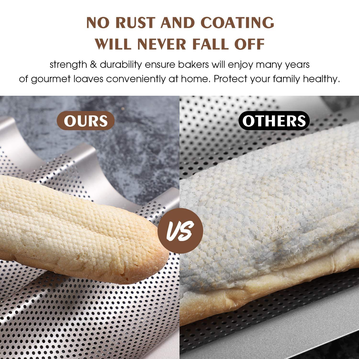 Baguette Pan, French Bread Pans For Baking Pan, Nonstick 3 Slots Perforated Italian Loaf Pan Mold Long French Bread Pan,Golden