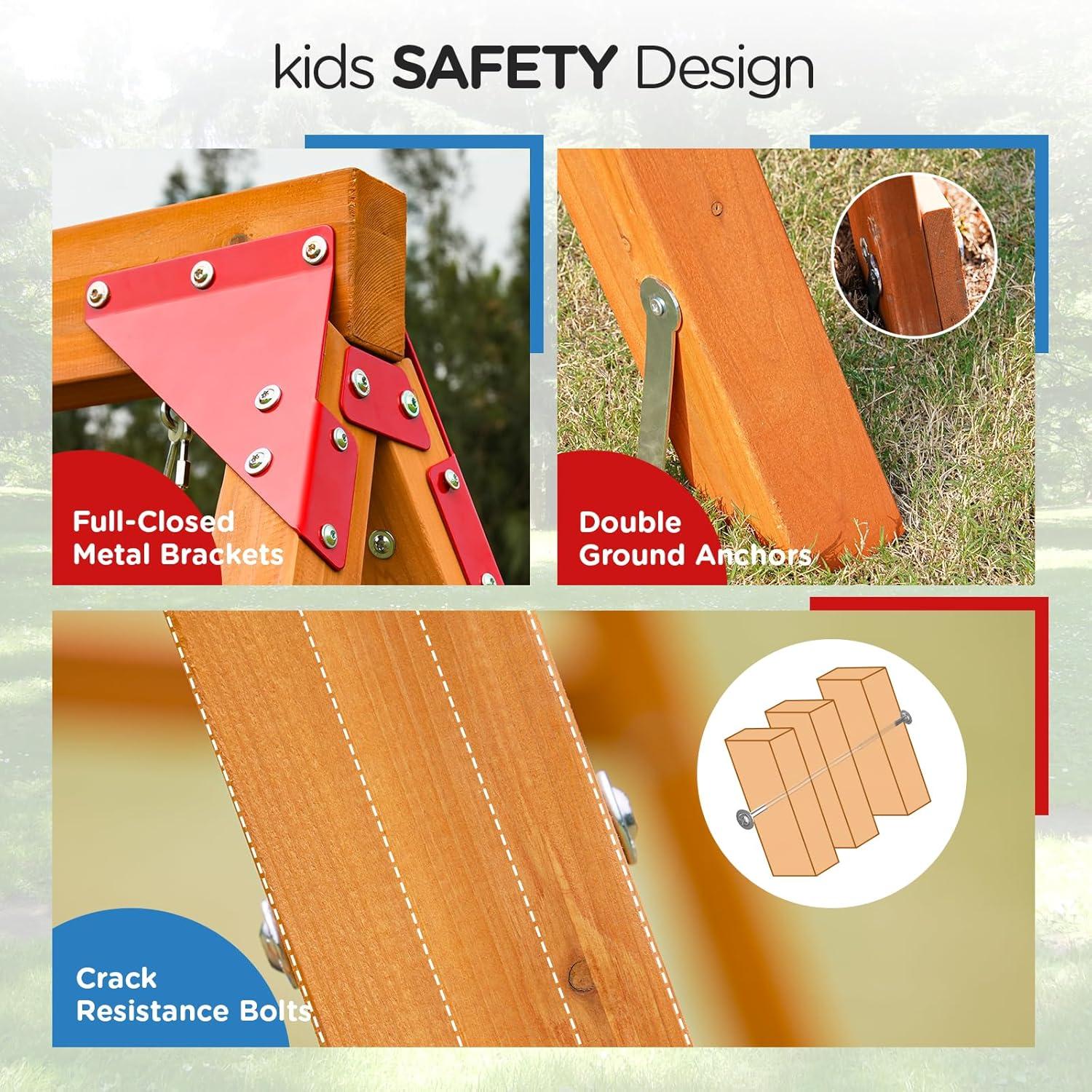 Dolphin Playground Dolphin Playground Luxury Cedar Playground Set: Double Wave Slide, 2-in-1 Table, Monkey Bars, Balance Beam, 3 Swings, Large Rock Wall, Wood Roof