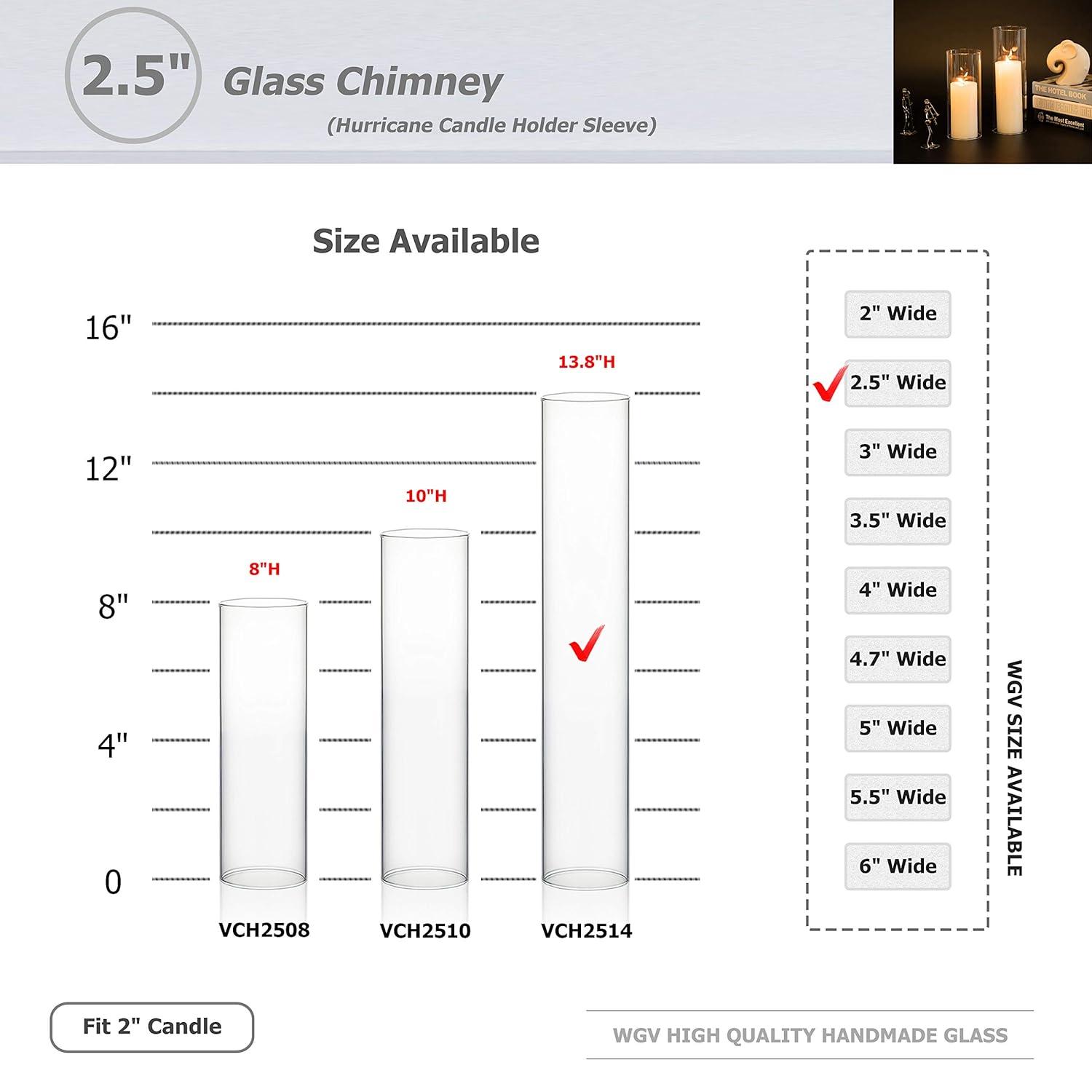 WGVI Hurricane Candle Holder Sleeve, Wide 2.5", Height 14", Clear Glass Cylinder Candleholder, Chimney Tube, Open Ended Candle Shade, 1 Piece