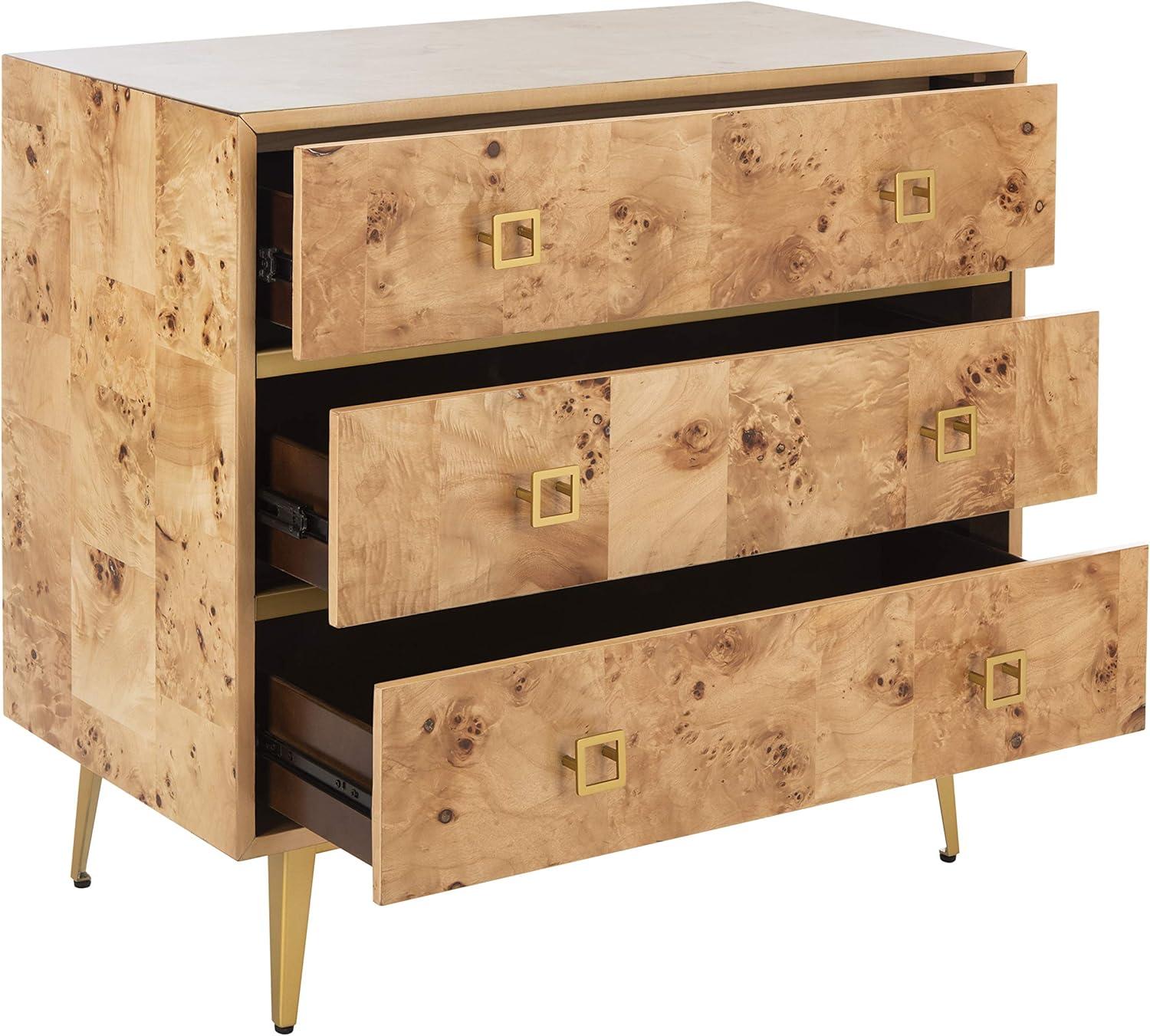 Katia 32" Natural Wood and Gold 3-Drawer Chest