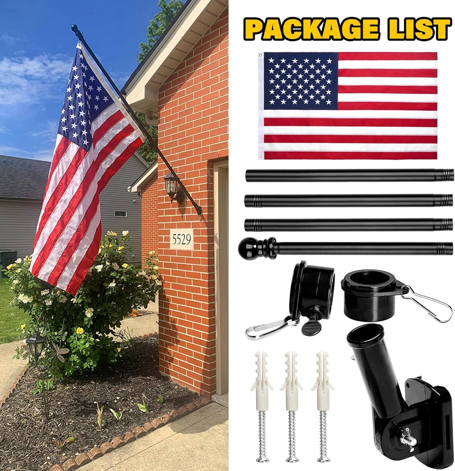 6 ft Black Flag Pole Kit with 3 x 5 ft Nylon American Flag