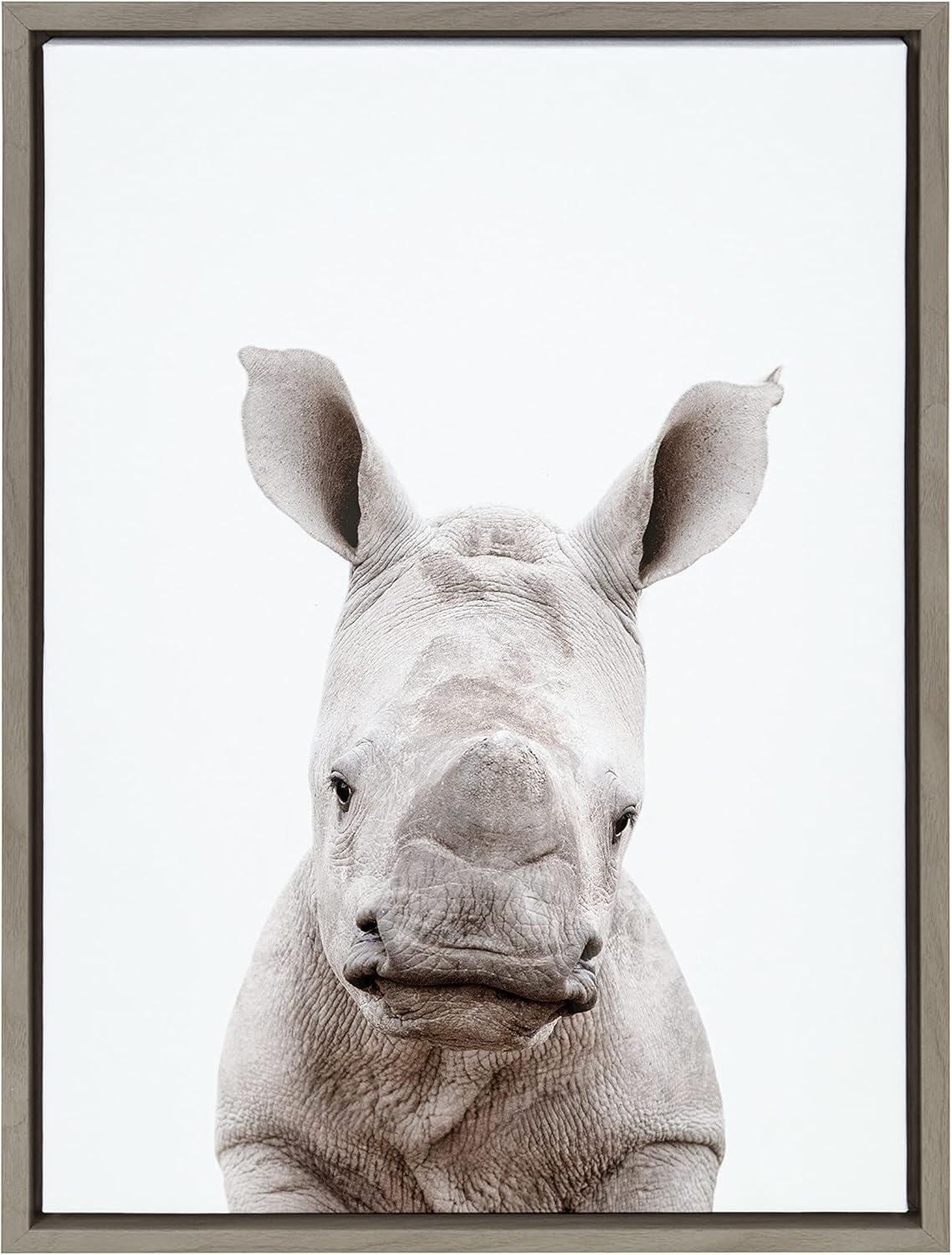 18" x 24" Sylvie Animal Studio Baby Rhino Framed Canvas by Amy Peterson - Kate & Laurel All Things Decor