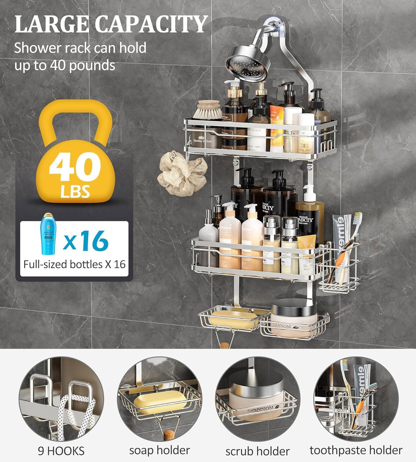 OMAIRA 5-Pack Shower Caddy Hanging Organizer, Stainless Steel Rust-free No Drilling Adjustable Non-Slip Non-Shake Bathroom Caddy Organizer storage for Inside Bath Over Shower Head Rack Holder,Silver