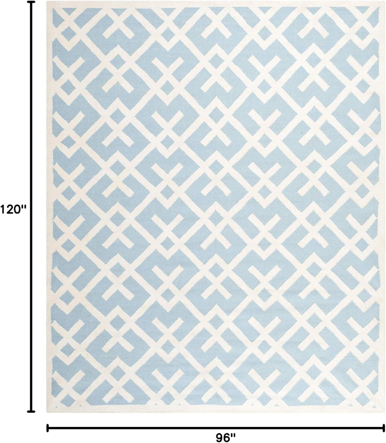 SAFAVIEH Dhurrie Brianna Geometric Moroccan Wool Area Rug, Light Blue/Ivory, 8' x 10'