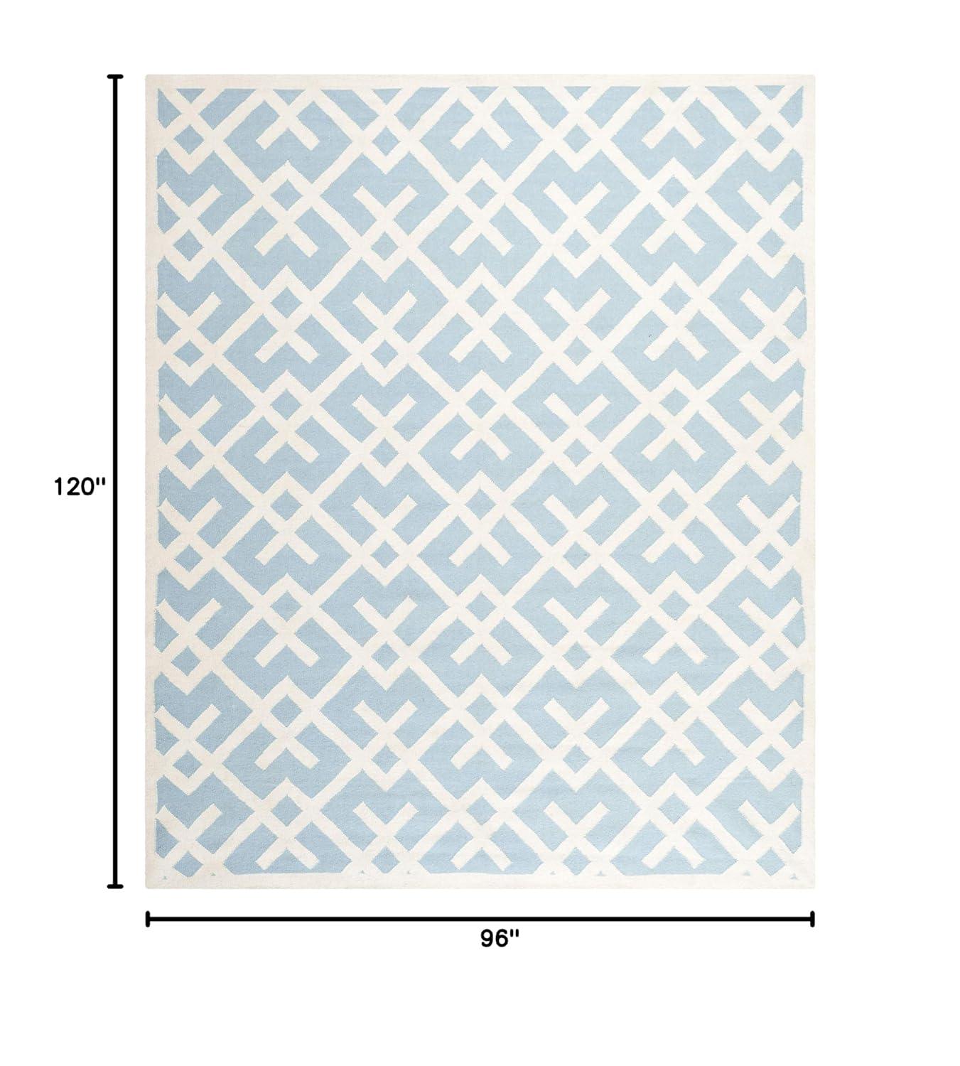 SAFAVIEH Dhurrie Brianna Geometric Moroccan Wool Area Rug, Light Blue/Ivory, 8' x 10'