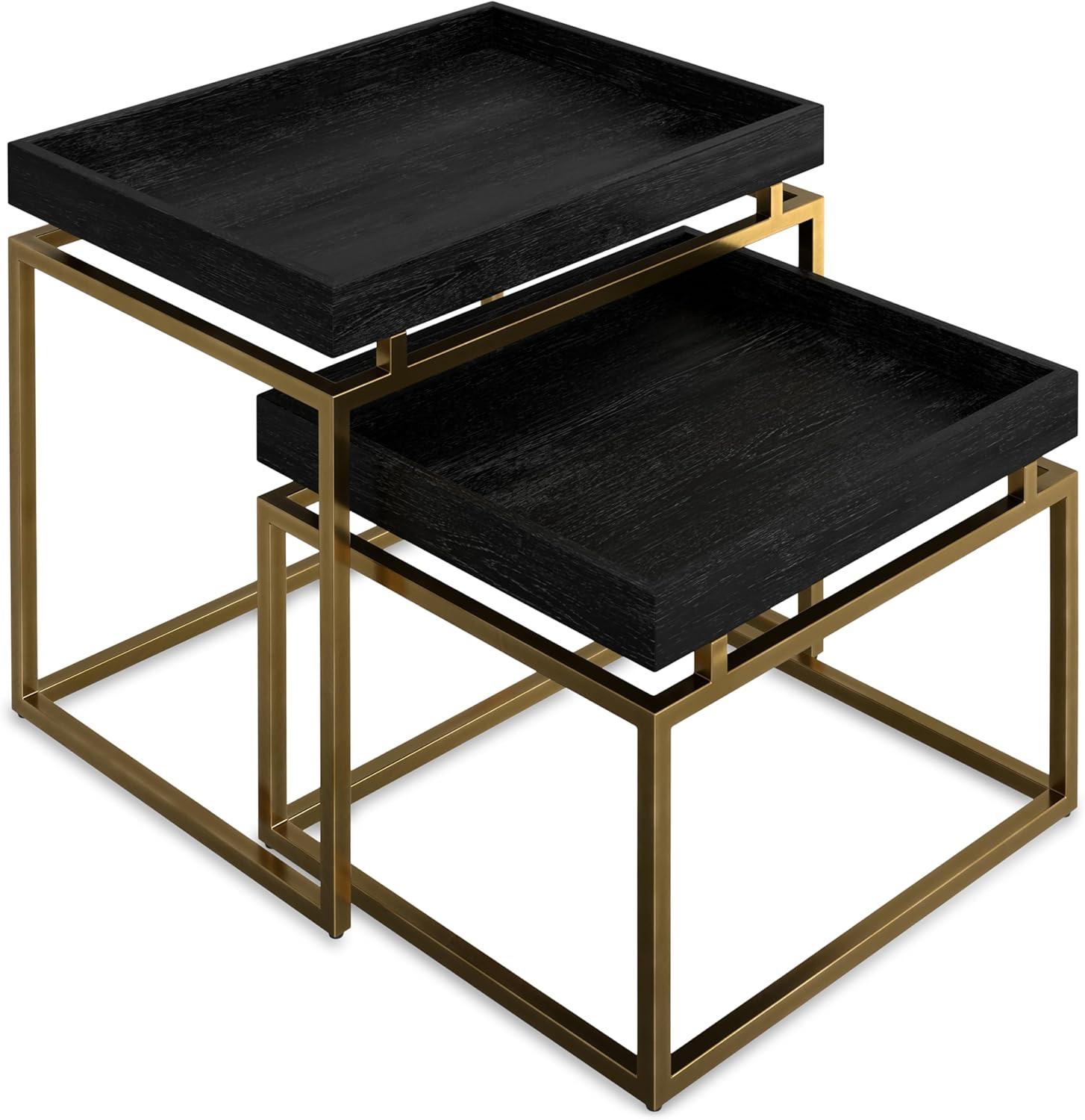 Macy Black and Gold Wood Metal Nesting End Tables, 20 Inch