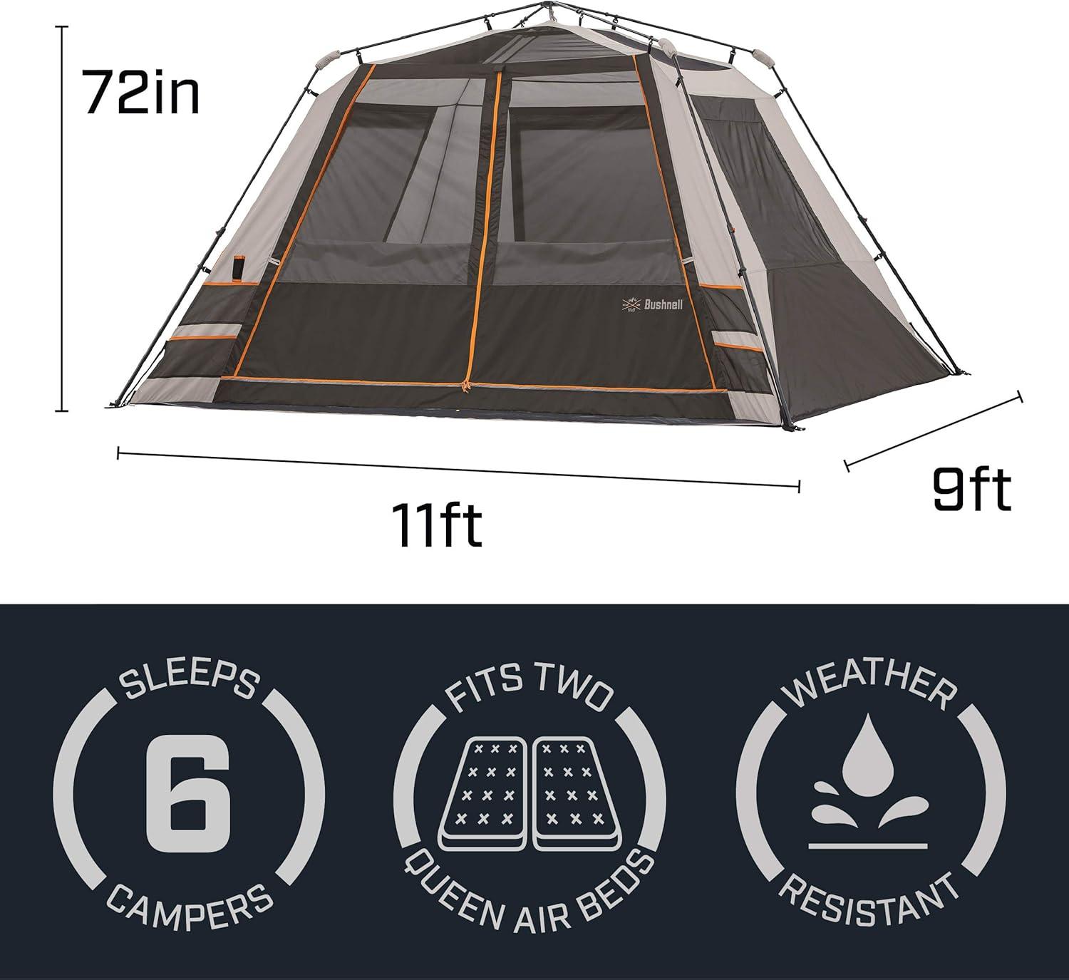 Gray 6-Person Three-Season Instant Cabin Tent with Carry Bag