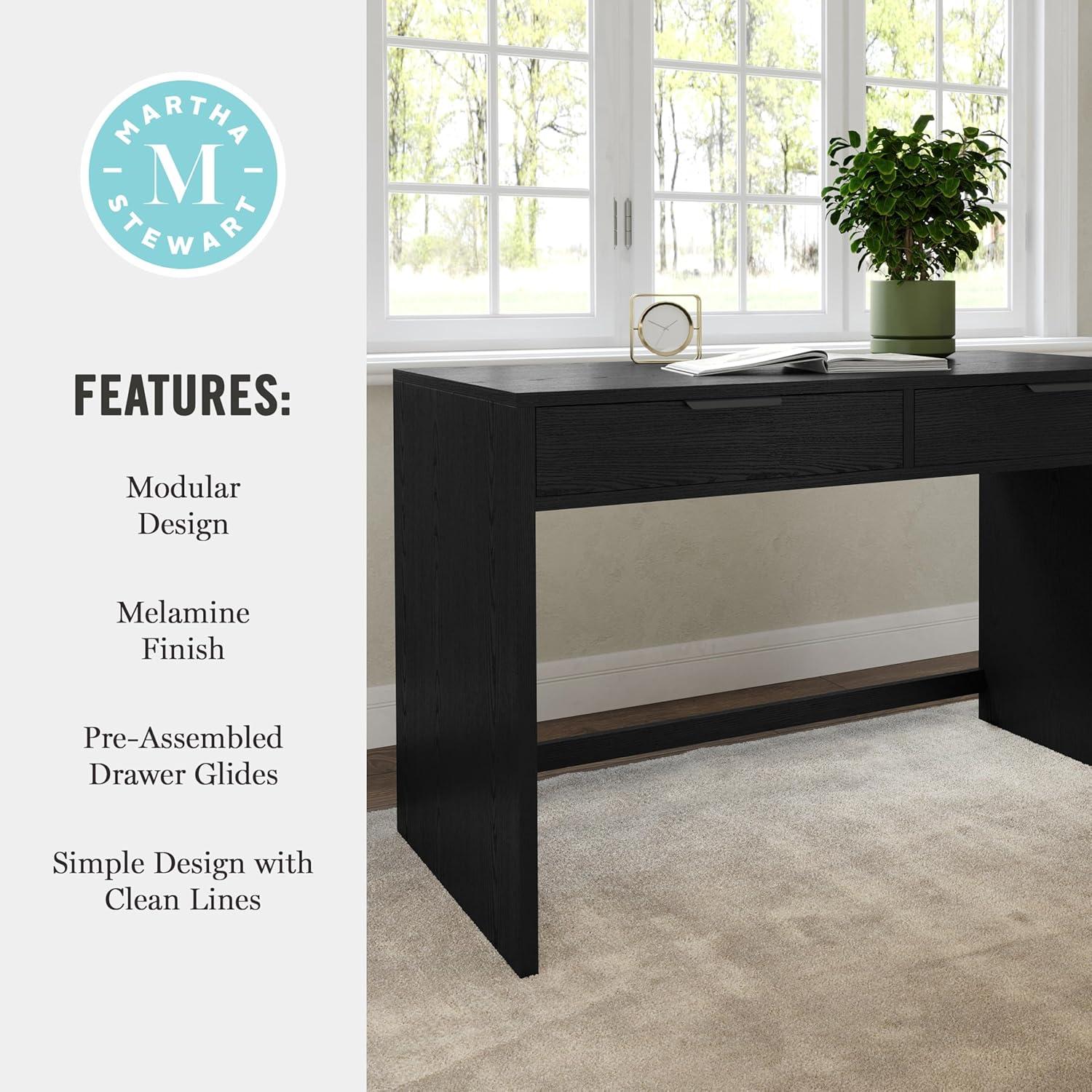 Martha Stewart Kayden Home Office Modular 2 Drawer Desk in Black with Oil Rubbed Bronze Hardware