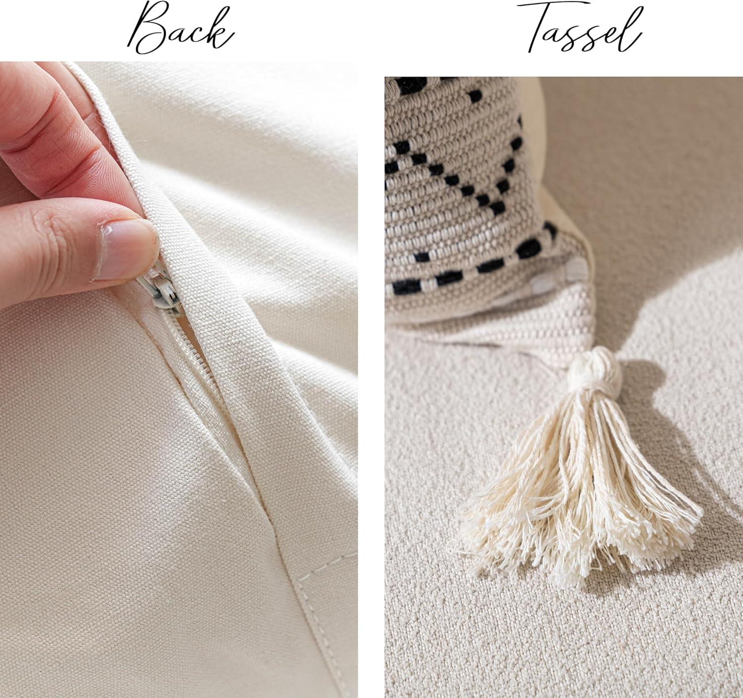 Decorative Throw Pillow Cover 20x20 Combo Set of 2 Square Boho Black Neutral Accent Pillowcase Tassels Farmhouse Cushion for Couch Sofa Bedroom Living Room Home Décor Cover ONLY