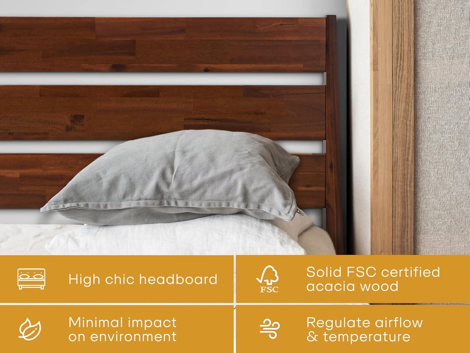 Acacia Premium Emery Solid Wood Platform Bed Frame with Headboard Included, No Box Spring Needed, Weight Capacity 800lb.
