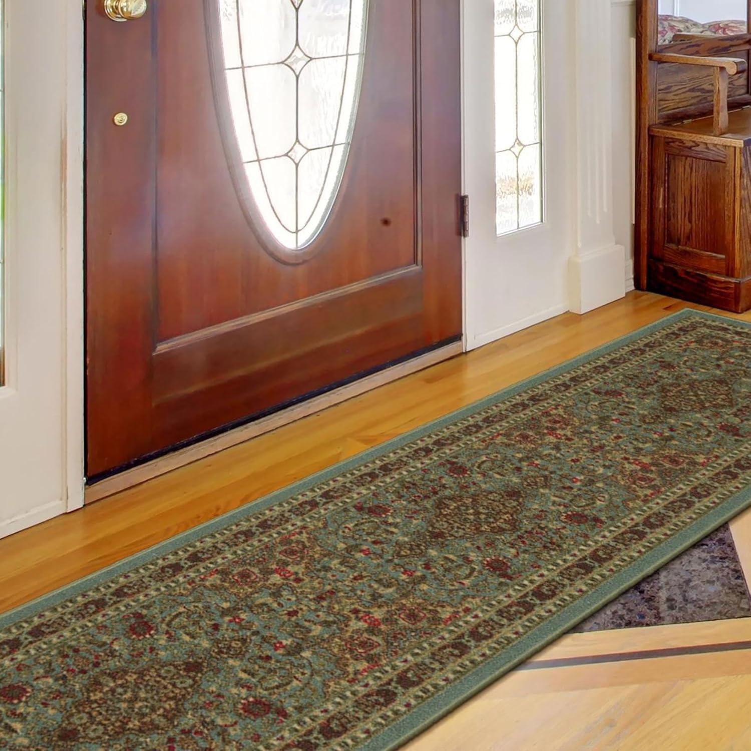 Ottomanson Machine Washable Non-Slip Rubberback Medallion Oriental 2x5 Indoor Runner Rug, 20" x 59", Seafoam Green