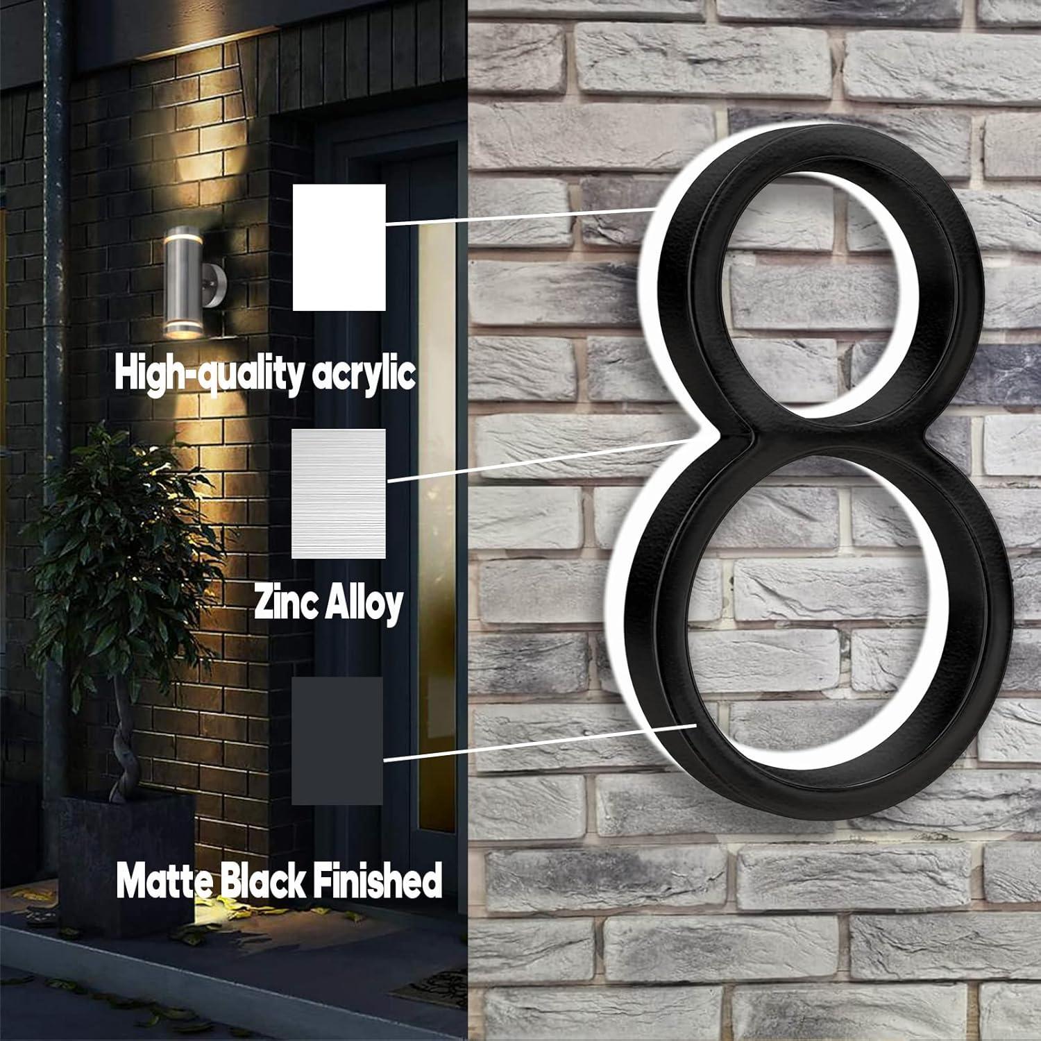 8 Inch Black Stainless Steel LED Backlit Floating House Number