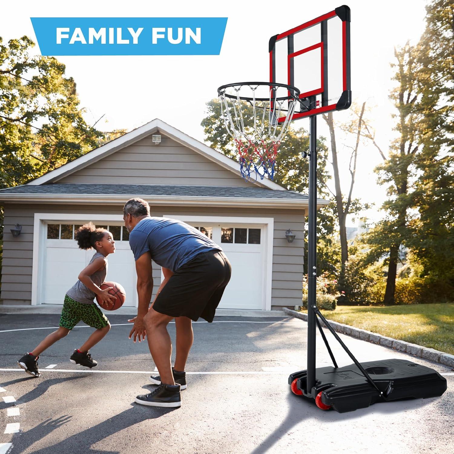 Best Choice Products Kids Height-Adjustable Basketball Hoop, Portable Backboard System w/ 2 Wheels - Red/White