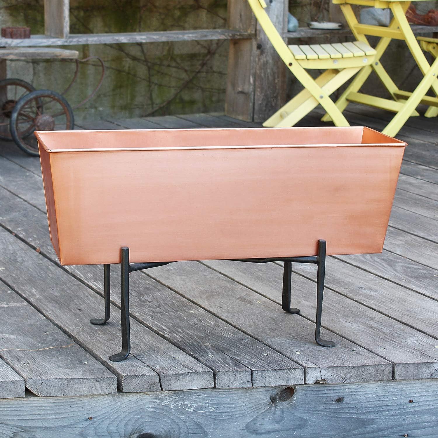 Urban Elegance 24" Satin Copper Flower Box with Iron Stand