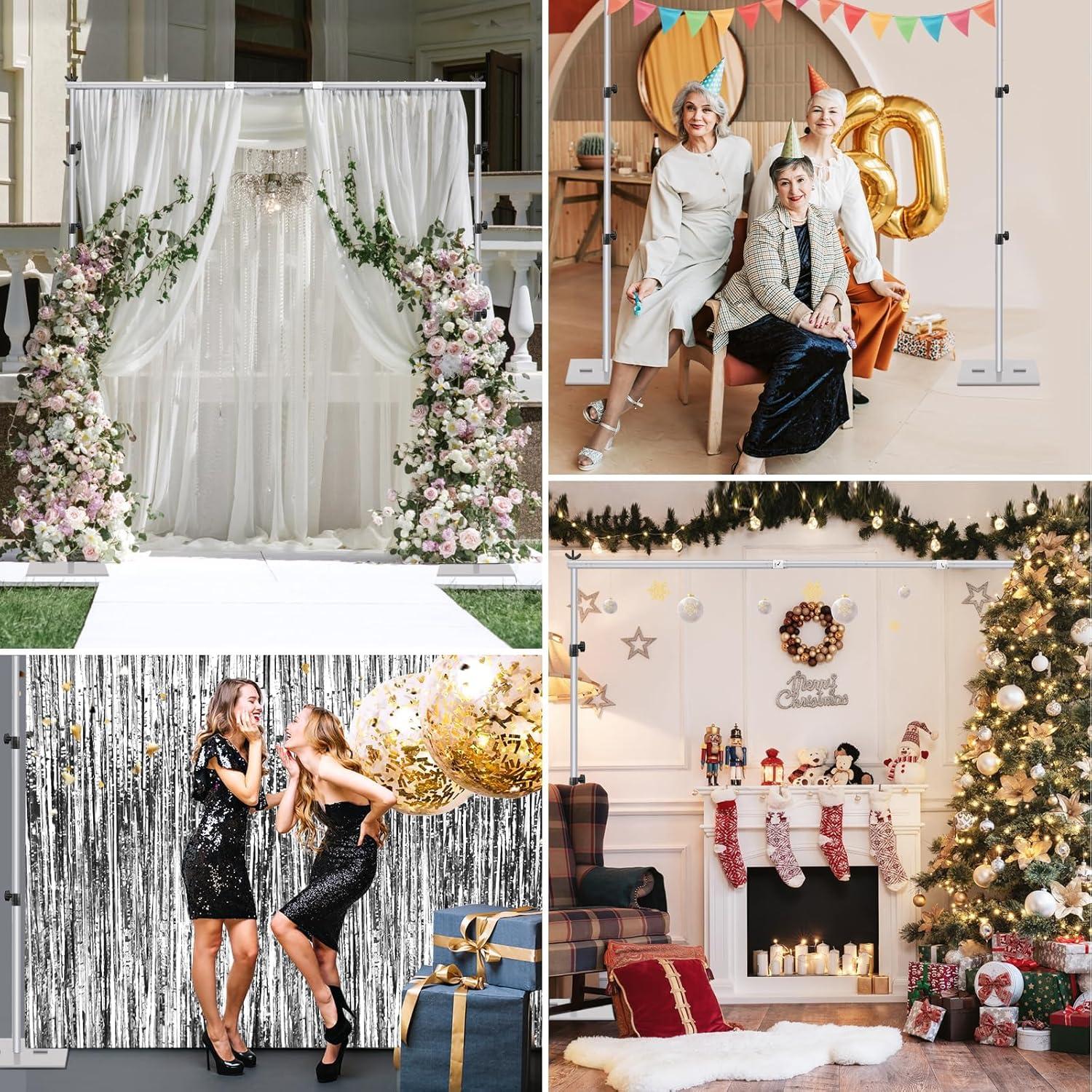 EMART Backdrop Stand, 6.5x10 ft Adjustable Photo Background Pipe and Drape Photography Kit with Heavy Duty Metal Flat Base for Parties, Wedding, Video Studio, Birthday - White