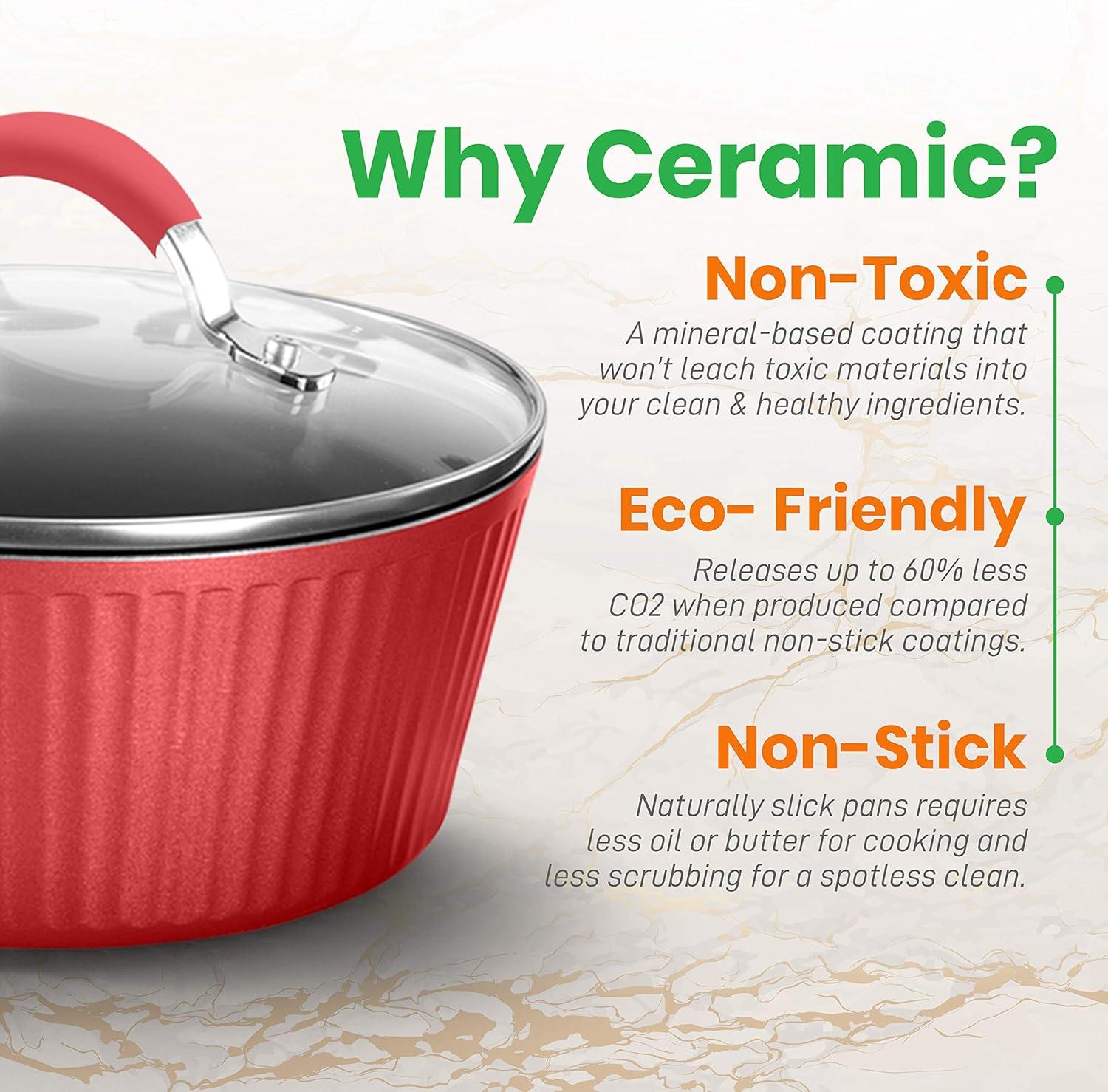 NutriChef 1.7 Quarts Non-Stick Ceramic Saucepan