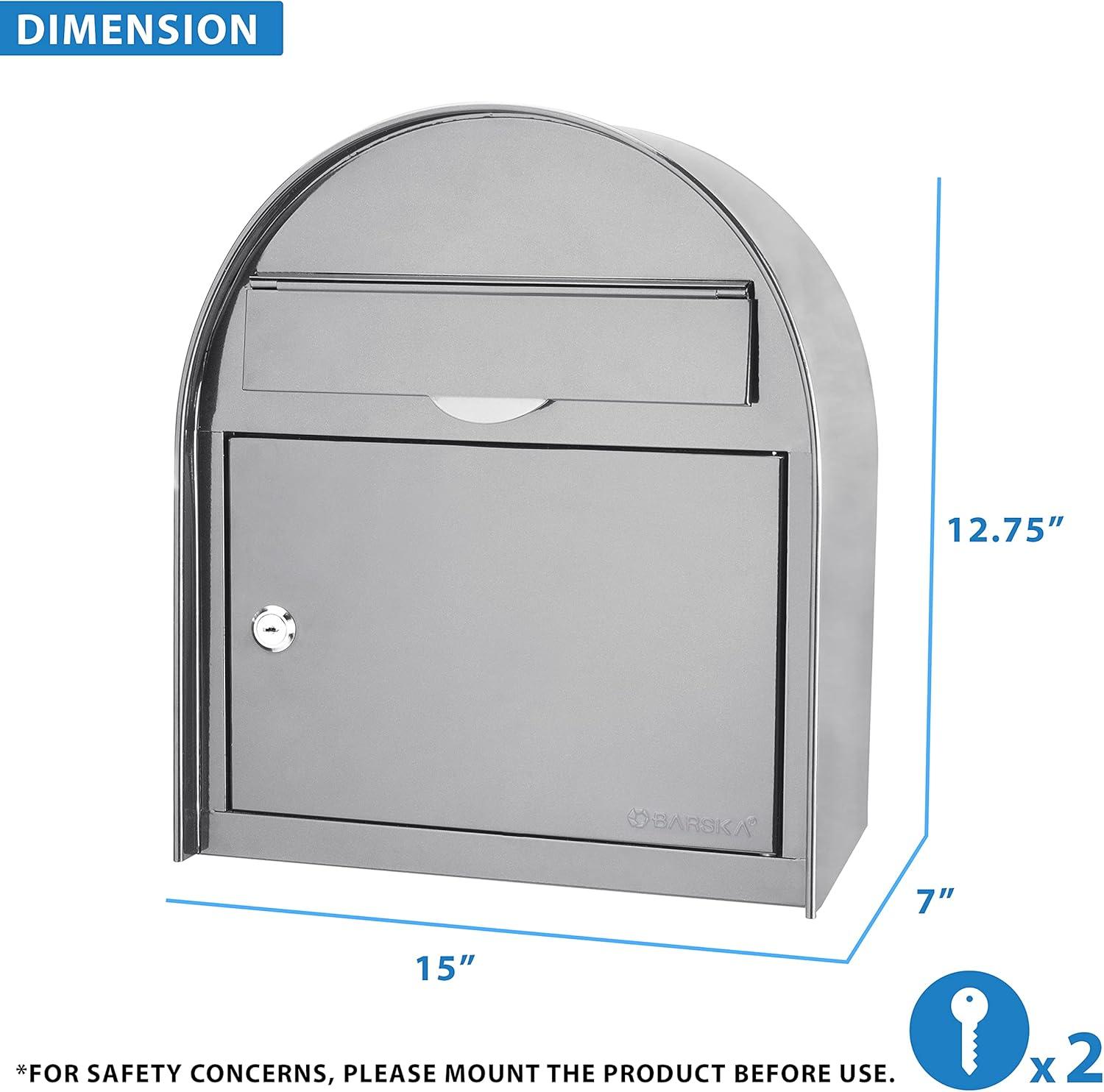 Large Gray Steel Locking Wall Mount Mailbox