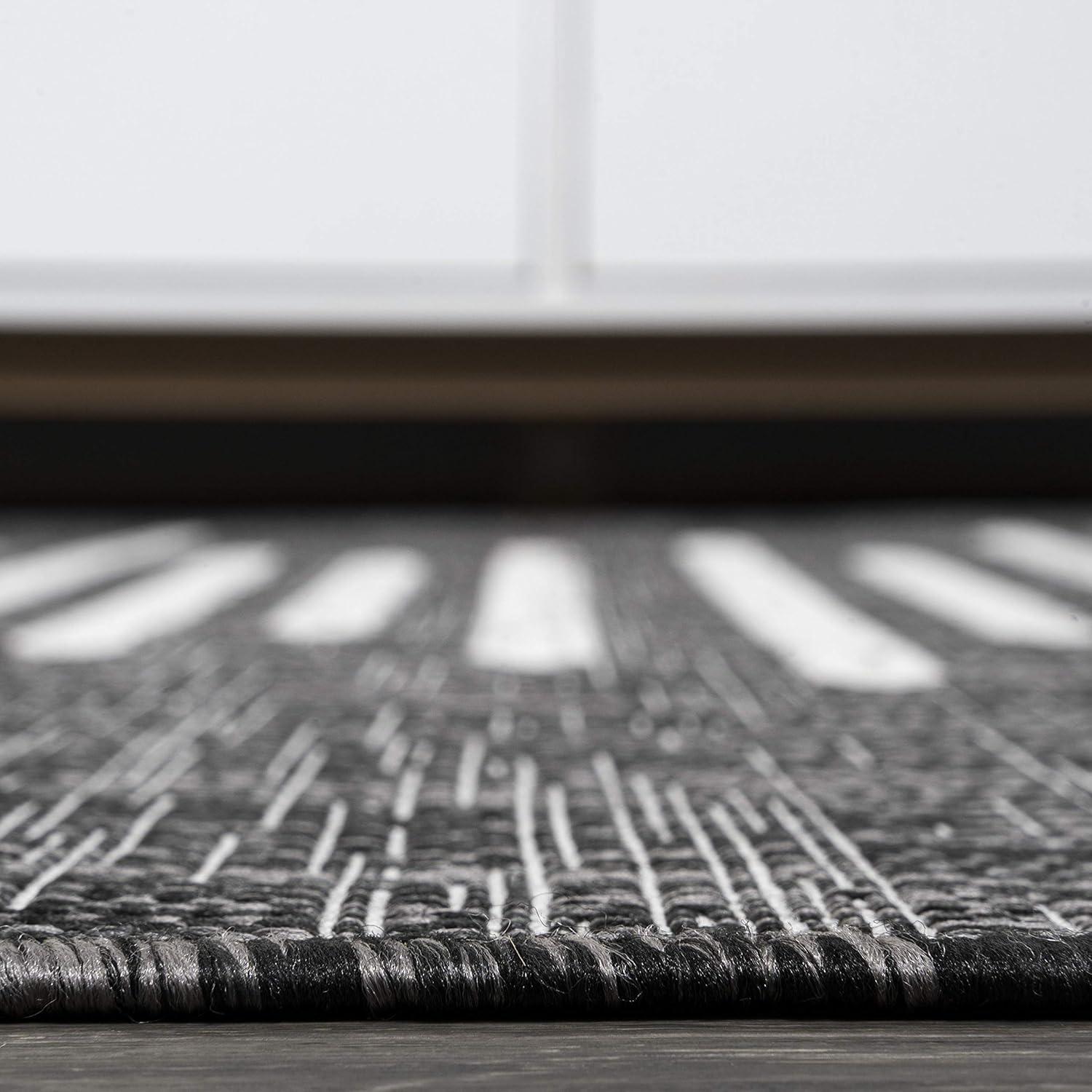 3'x5' Zolak Berber Stripe Geometric Indoor/Outdoor Area Rug, Black/Ivory - JONATHAN Y