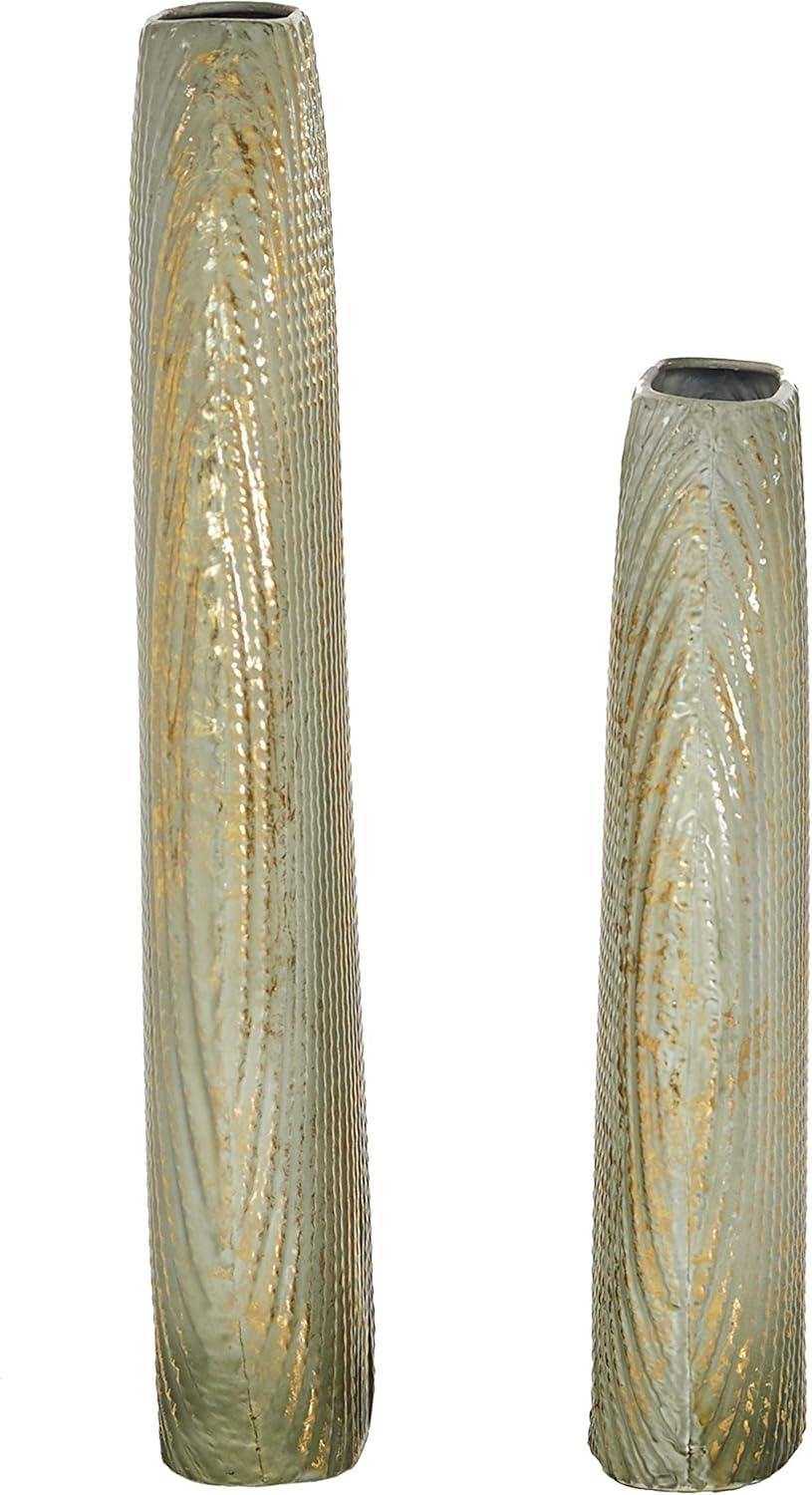 Set of 2 Oval Textured Metal Vase White/Gold - Olivia & May