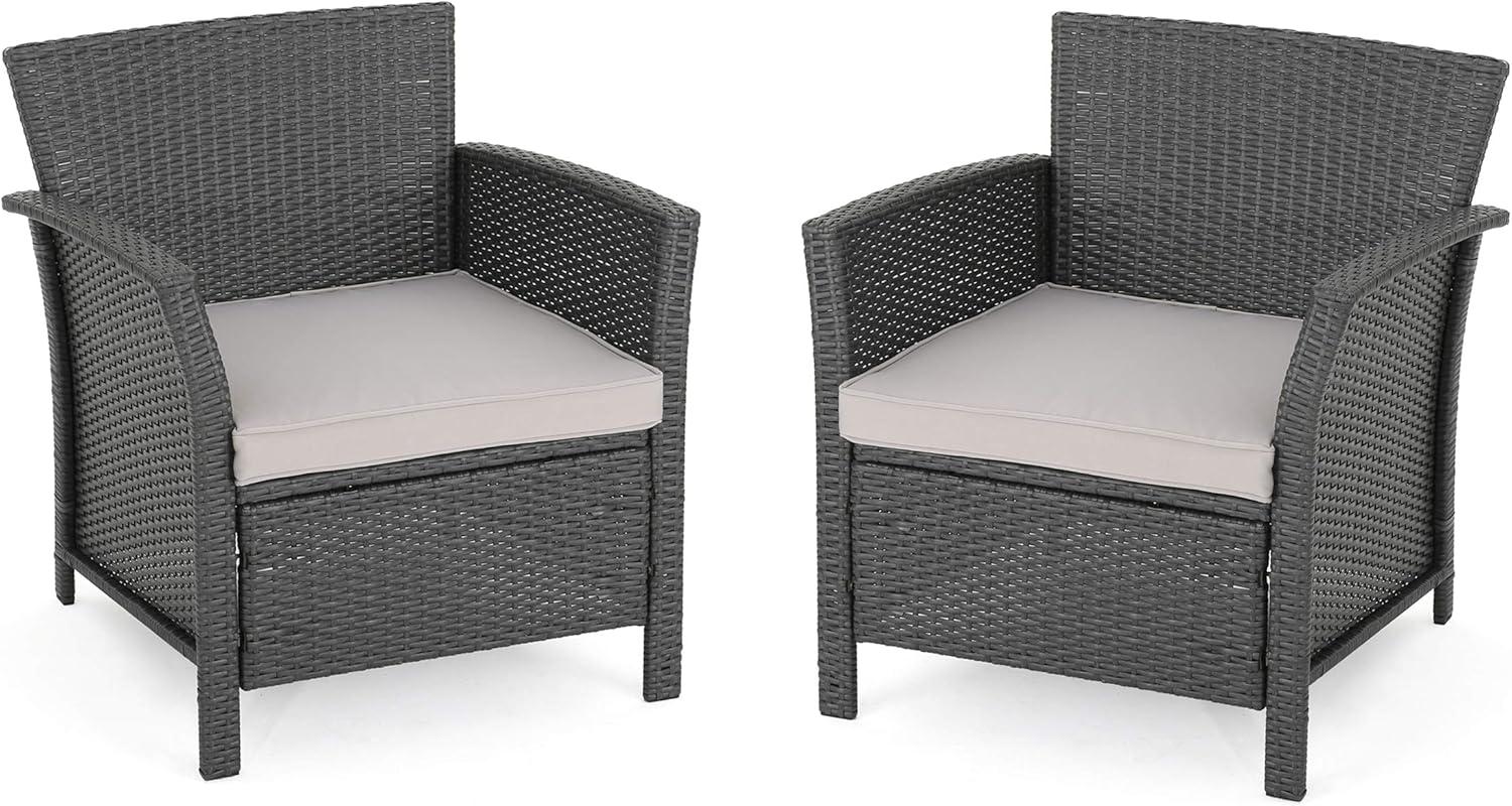 GDF Studio Raina Outdoor Wicker Club Chairs with Cushion, Set of 2, Gray and Light Gray