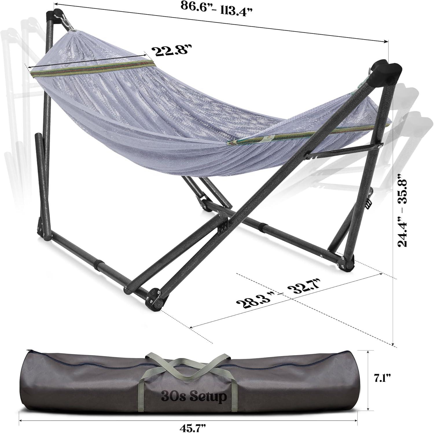 Tranquillo Uniki 30s Foldable Hammock Stand, 550 lbs Capacity, No Screws Needed, Grey