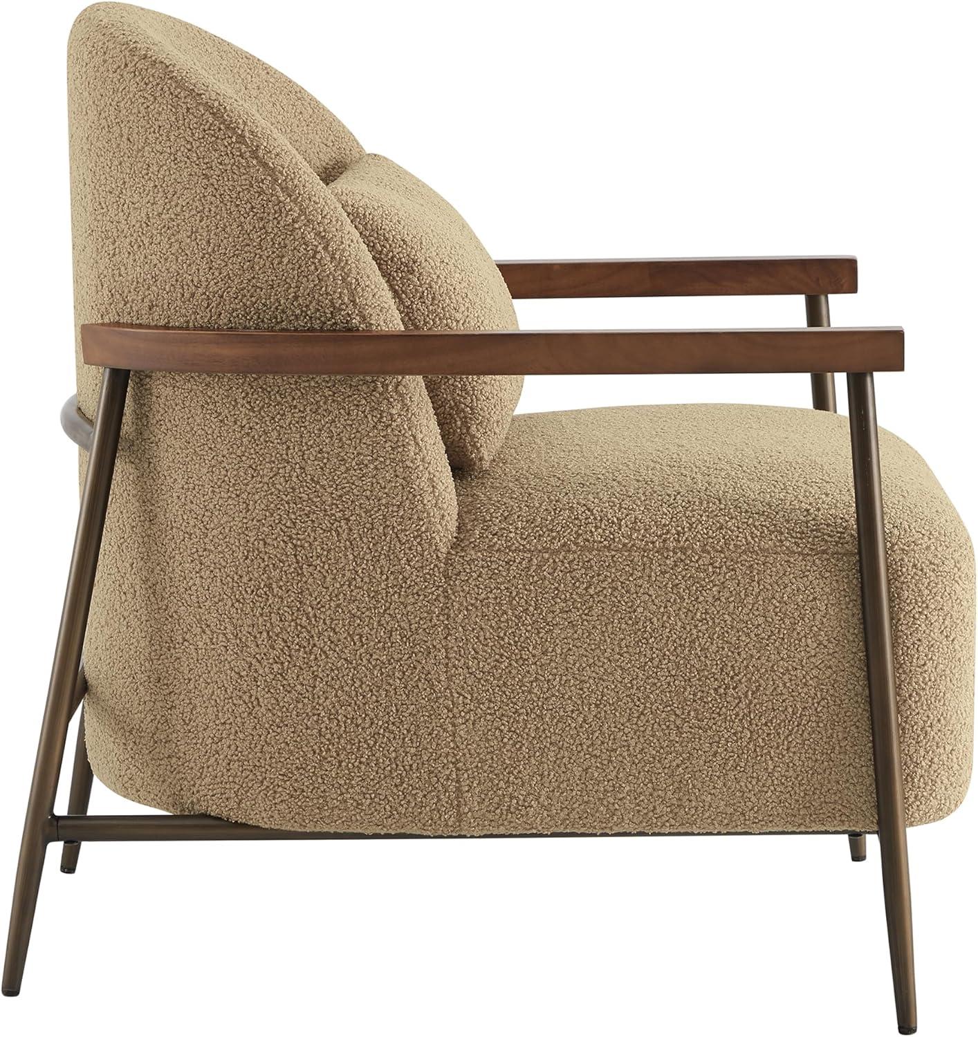 Quiteria Camel Fabric Accent Chair with Solid Wood and Metal Frame