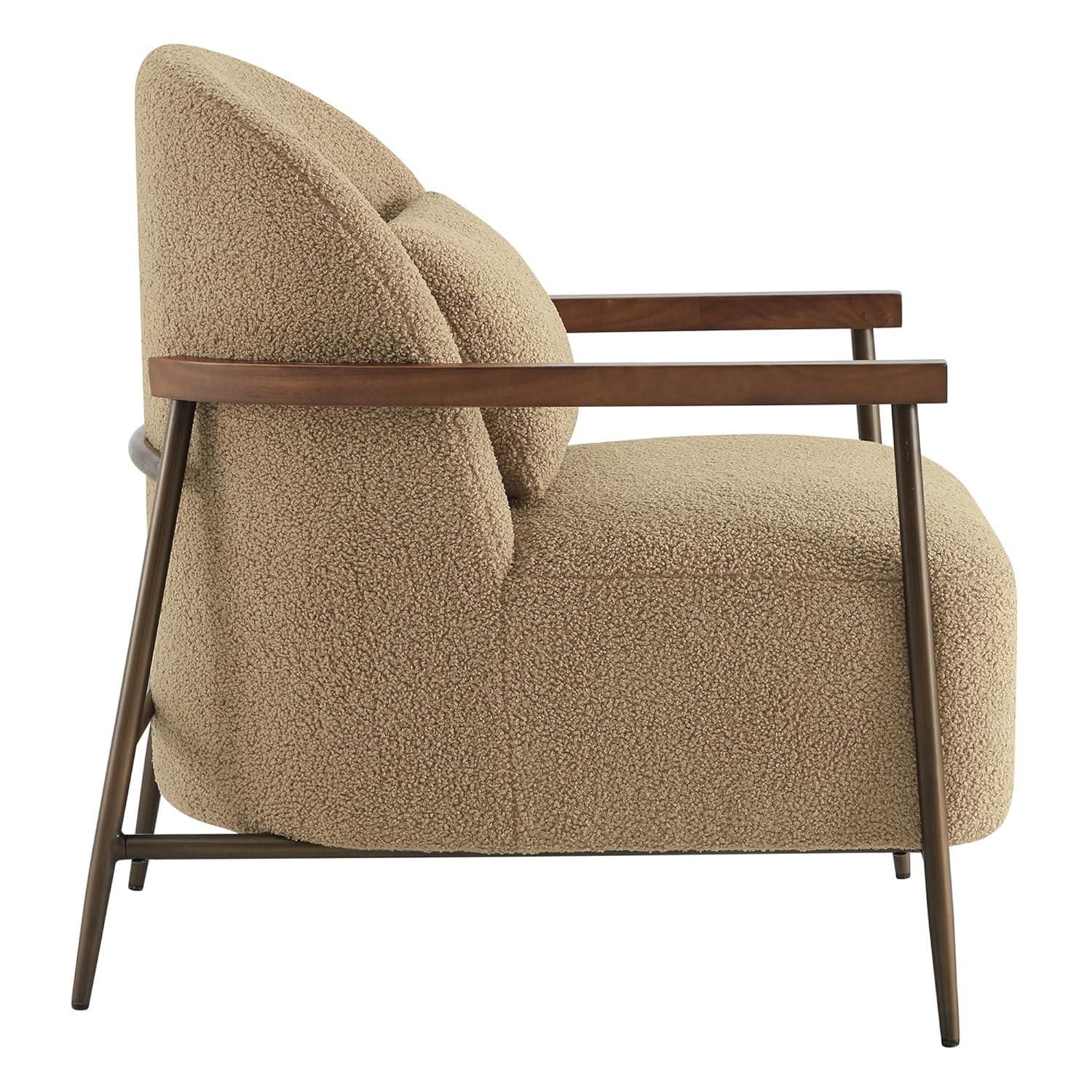 Quiteria Camel Fabric Accent Chair with Solid Wood and Metal Frame
