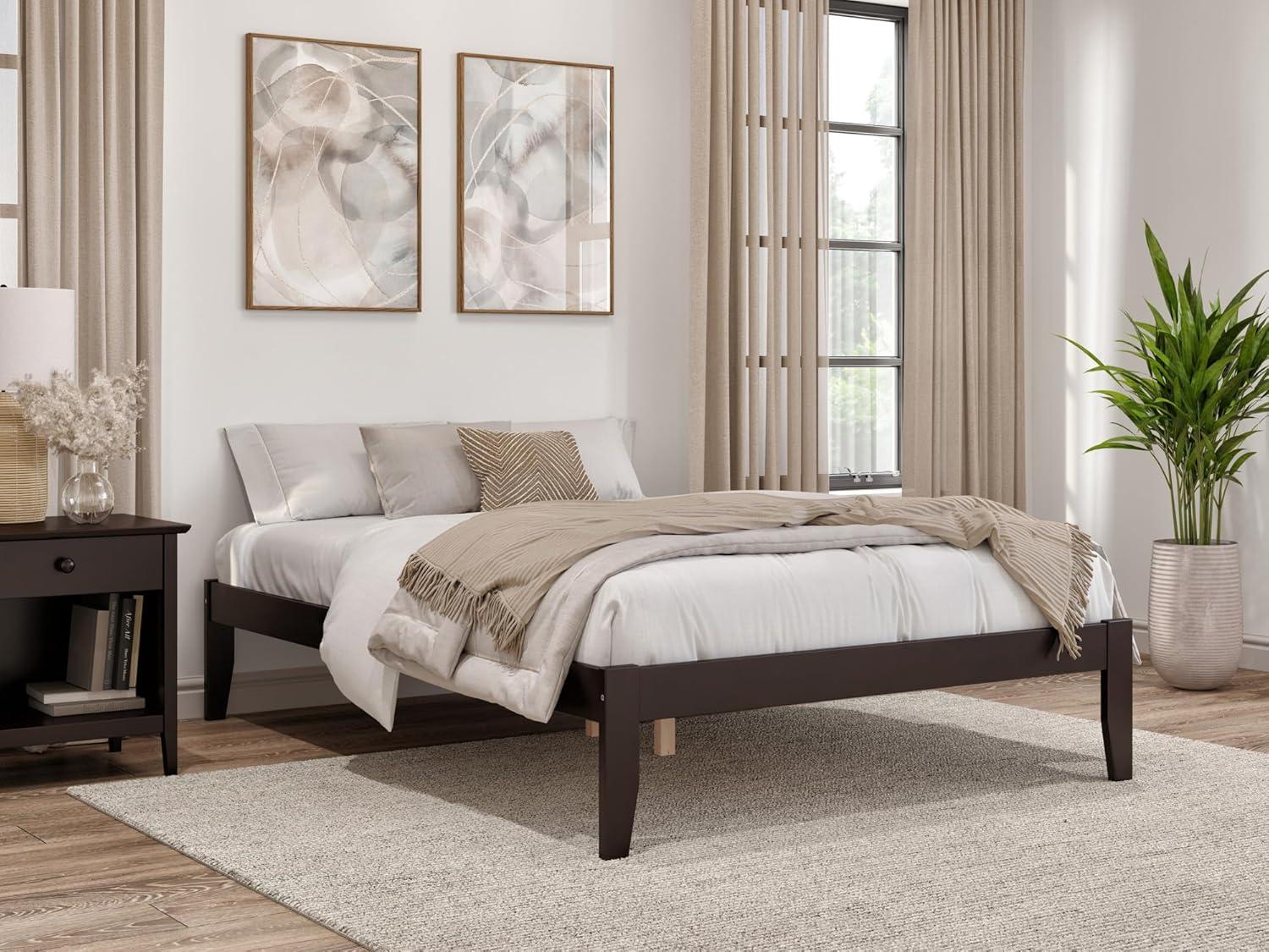 Espresso Wood Full Platform Bed with Charging Station