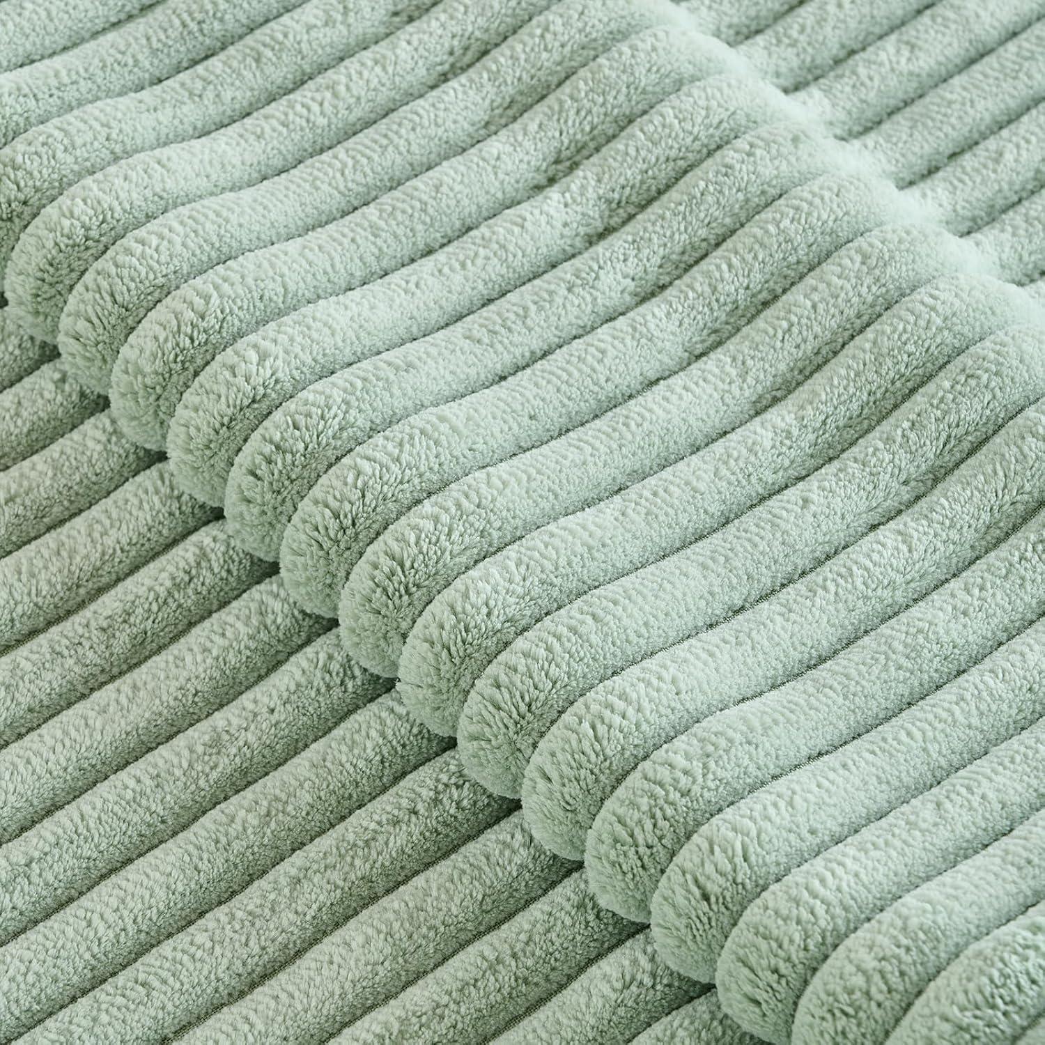 Boho Sage Green Striped Corduroy Pillow Covers - Set of 2 | Farmhouse Rectangle Cushion Cases for Sofa Couch Bed | Soft Decorative Throw Pillowcases - 12x20 Inch Home Decor