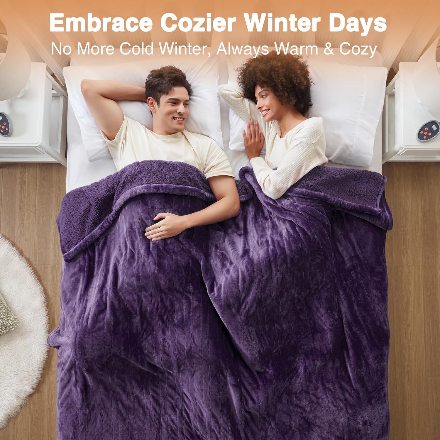 Beautyrest Electric Blanket, Soft, Warm, Reversible Plush - Sherpa Heating Blanket with 20 Heat Settings, 1-10 hrs Timer Auto Shut Off, Machine Washable, Full (84 inx80 in), Purple