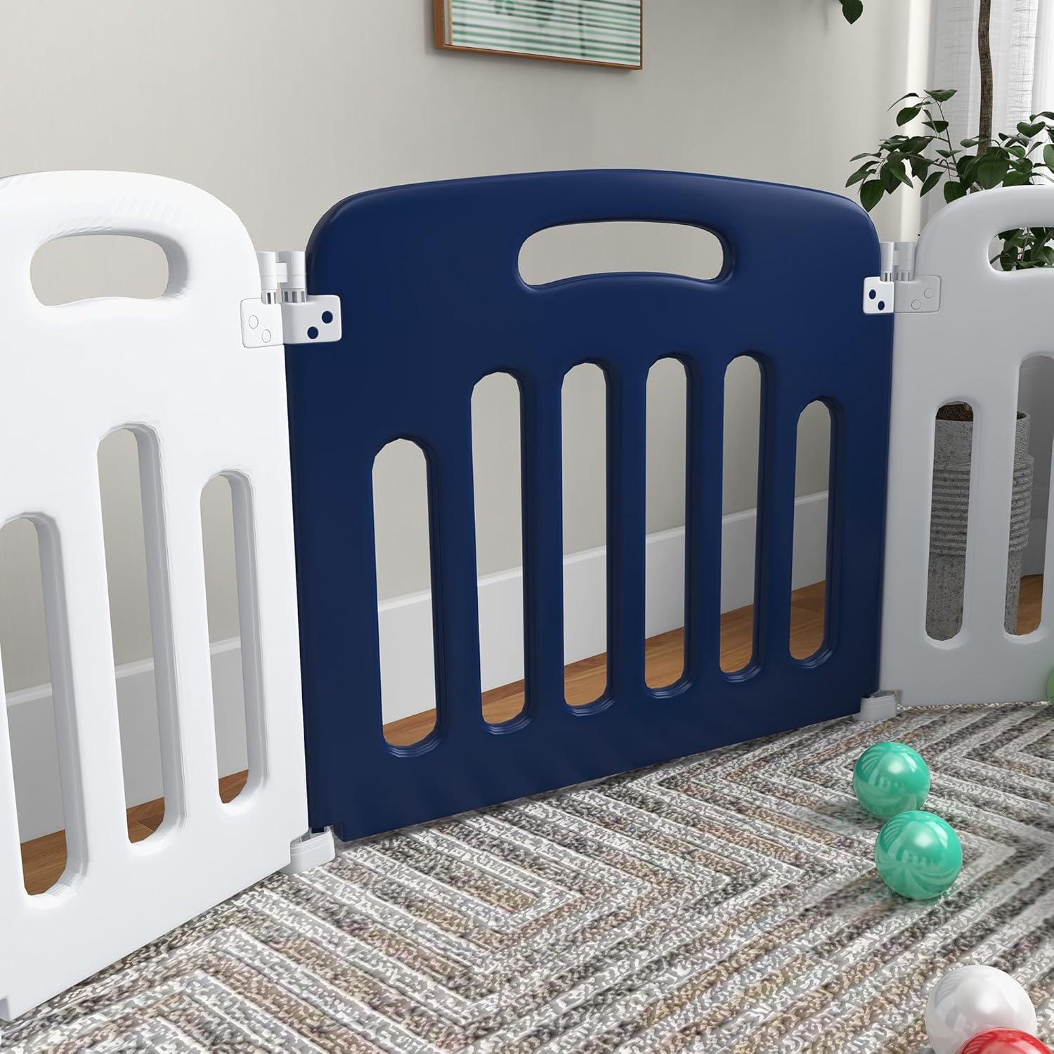 Qaba Baby Playpen, 18 Panels Sturdy Safety Play Yard for Babies and Toddlers, 85" x 57" Foldable Baby Playard, Indoor Outdoor Kids Activity Center with Anti-Slip Base