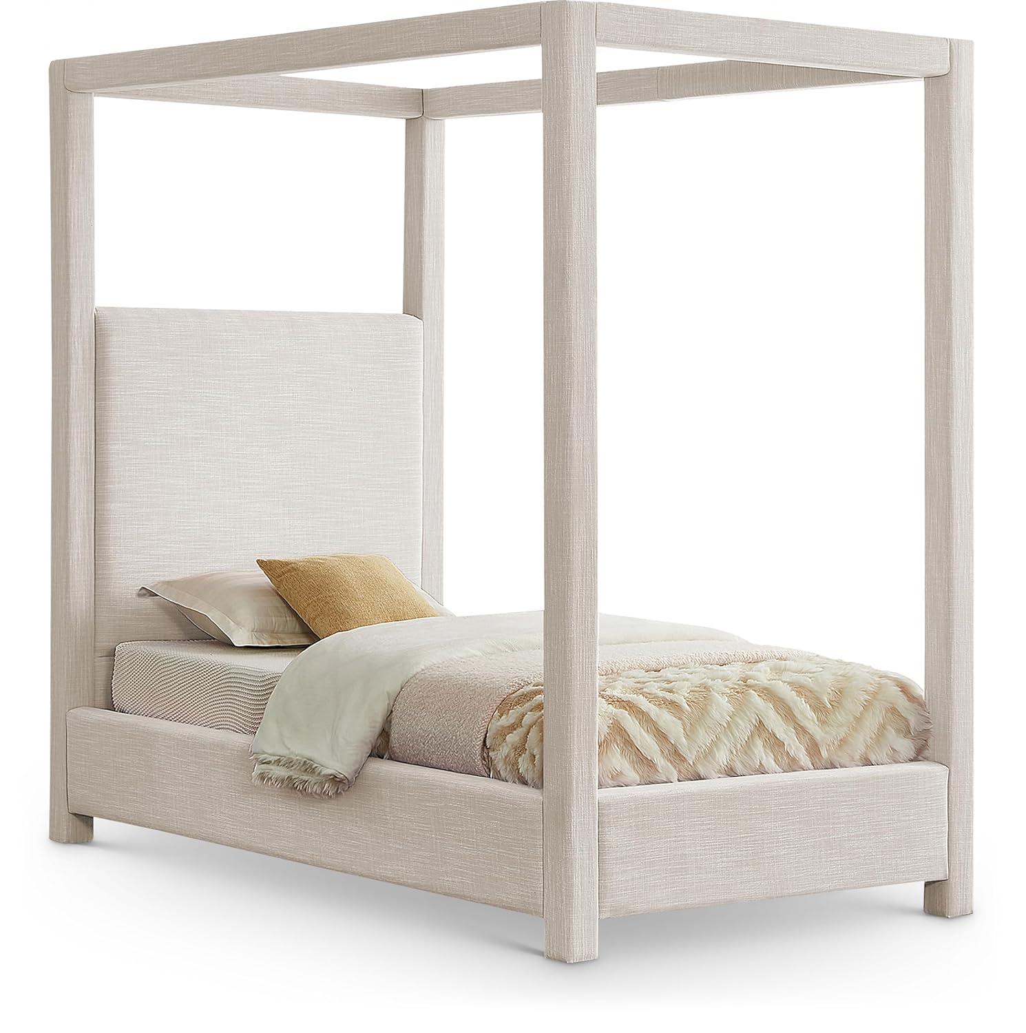 Meridian Furniture Emerson Cream Linen Textured Fabric Queen Bed