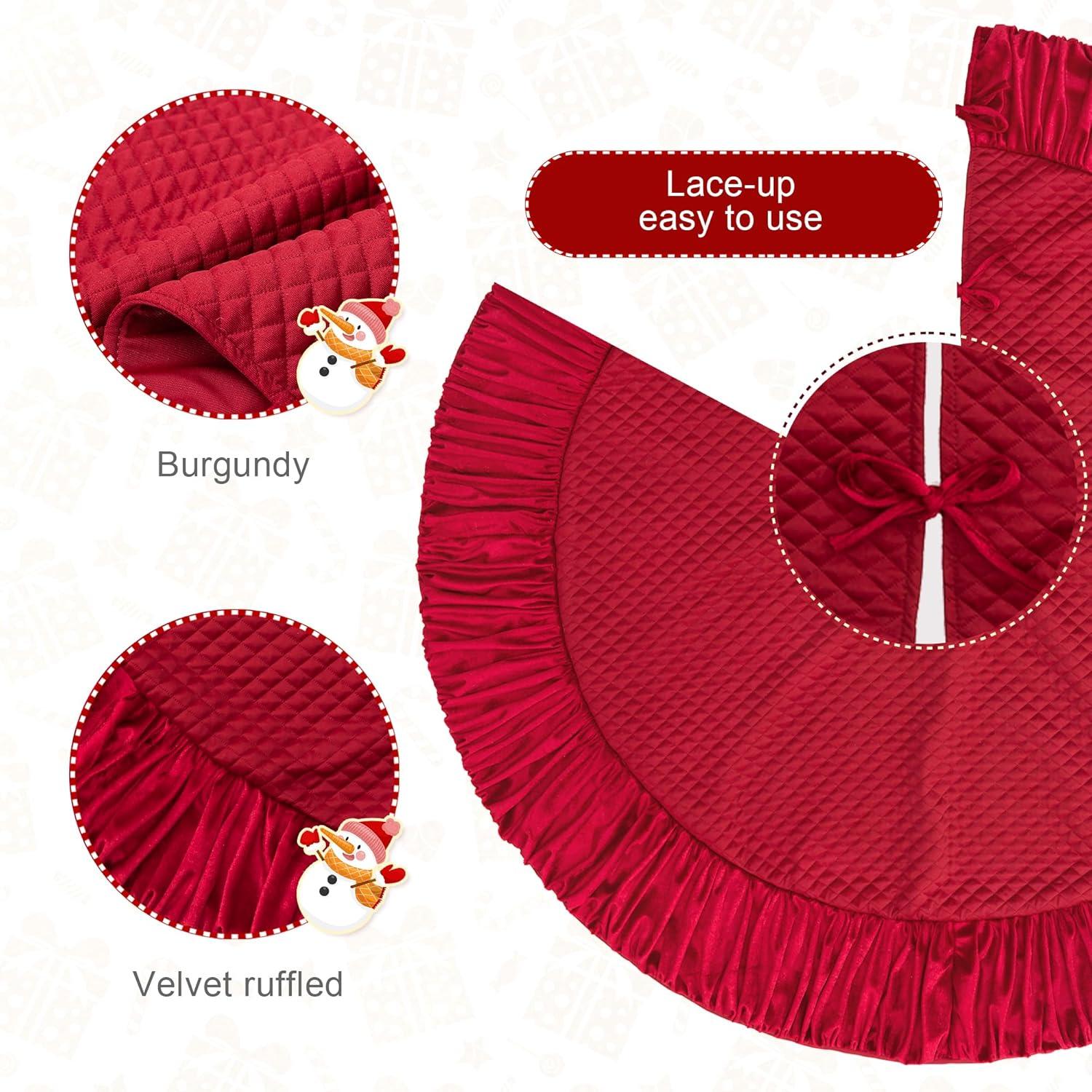 Burgundy Velvet Ruffled 48'' Christmas Tree Skirt