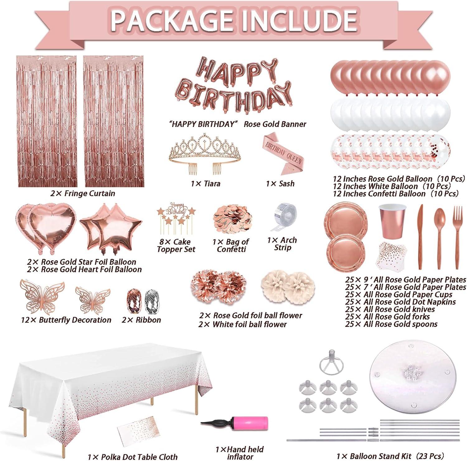 Rose Gold Birthday Party Decoration Kit for 25 Guests