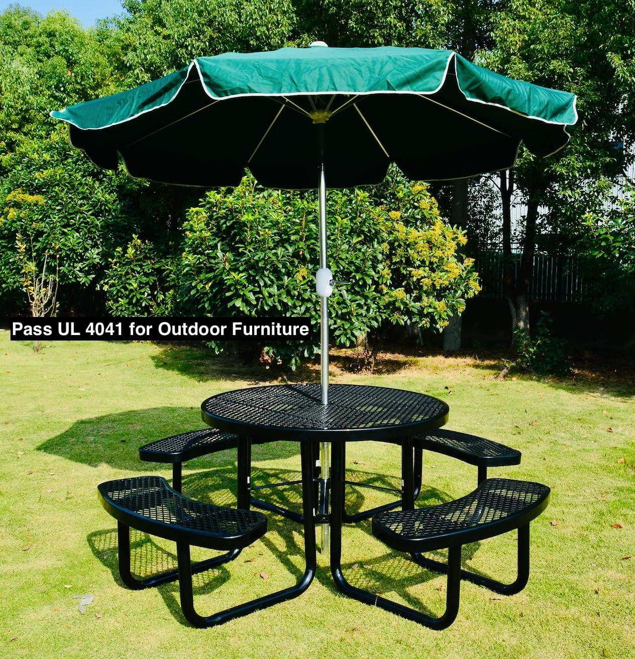 46" Textured Black Expanded Metal Round Outdoor Picnic Table