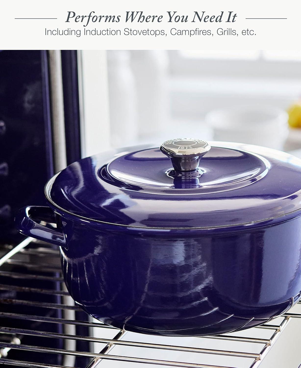 Cobalt Blue Enameled Iron 7-Quart Round Dutch Oven with Lid