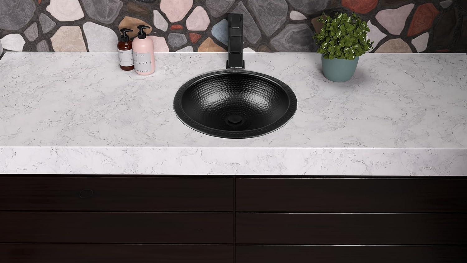 Aluminum Hand Hammered Rotunda Drop-In Bathroom Vanity Sink 16", Black