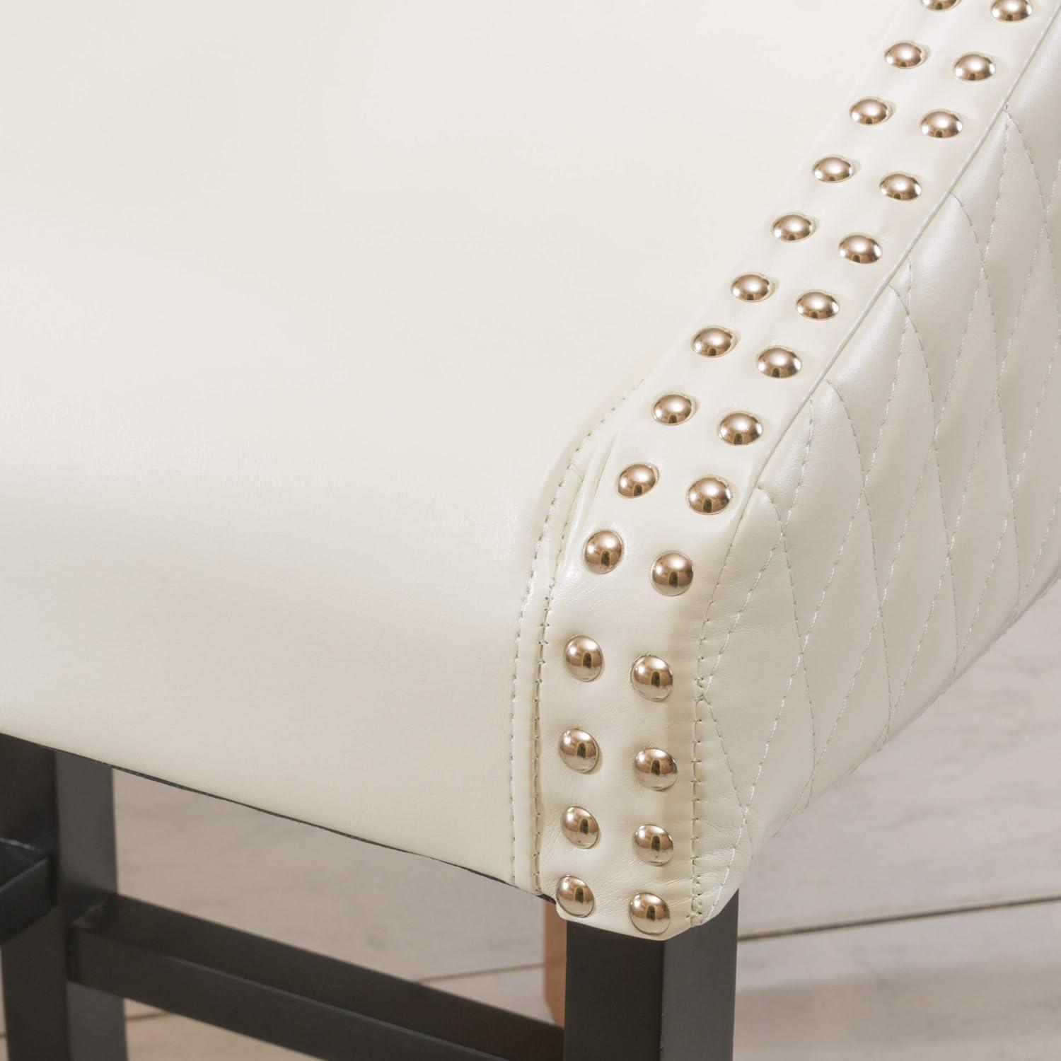 Ivory Quilted Leather Bar Stool with Black Wood Legs