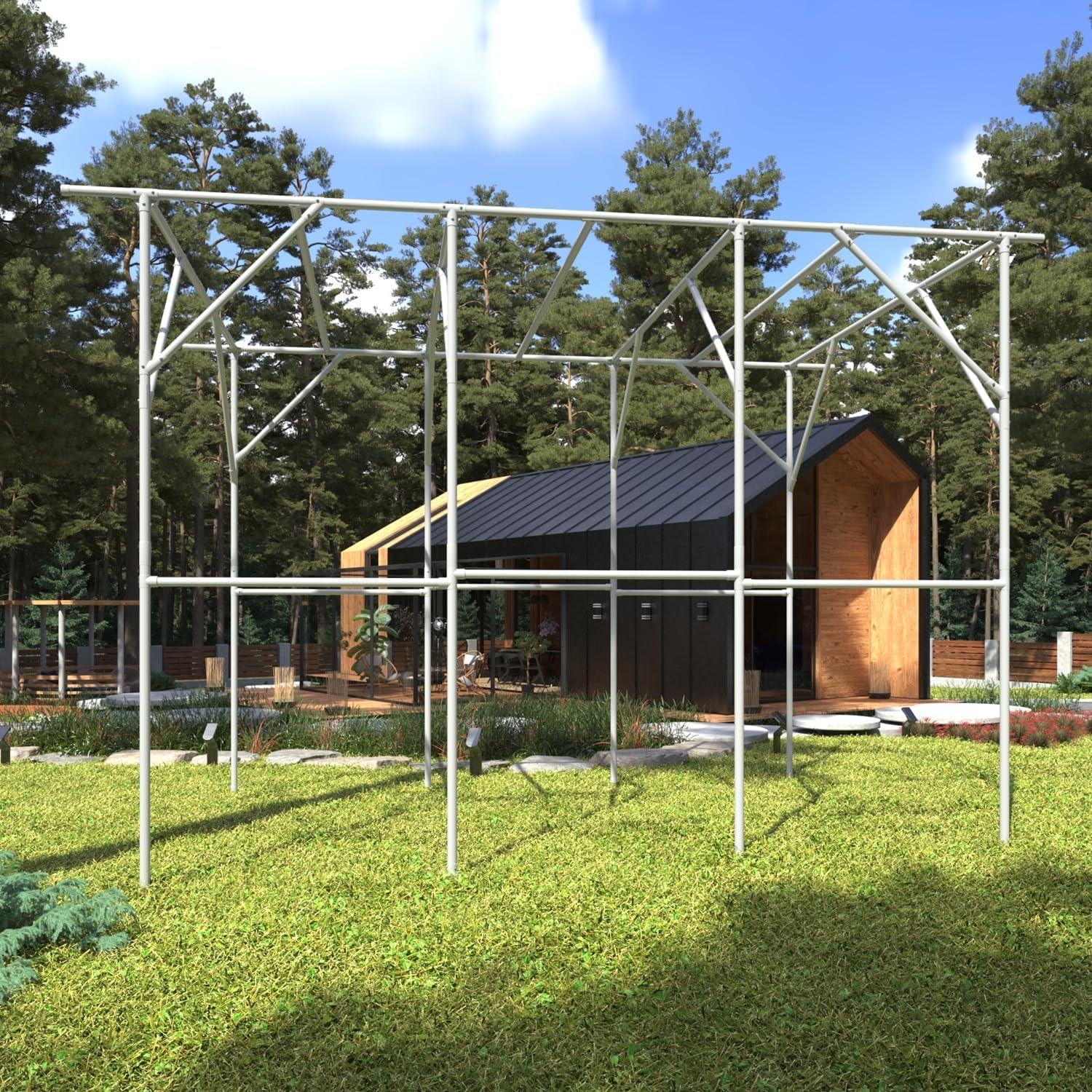 GRASOLAR Large Grape Vine Support Arch Arbor Gazebo Trellis Rack Pergola 118'' L x 79'' W x 90.5'' H Plastic-Coated Metal Large Cane Frame for Vineyard Outdoor Patio Lawn Yard Garden Decoration White