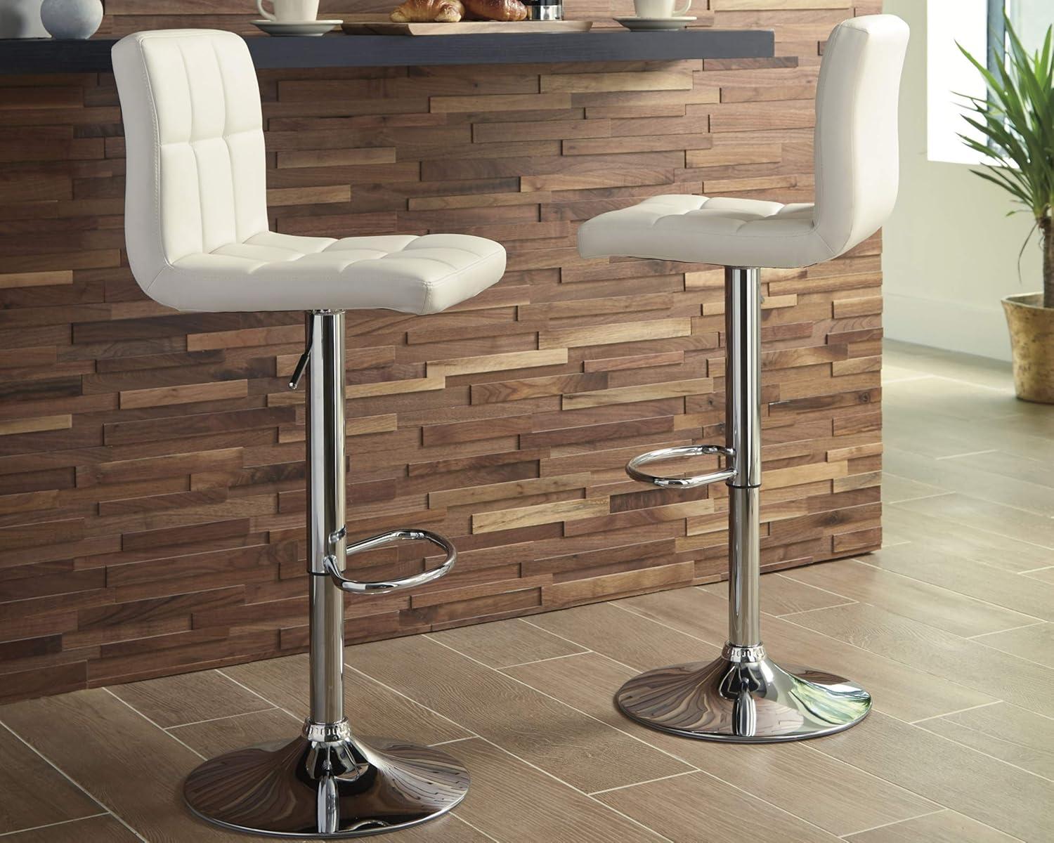 Modern Contour Adjustable Swivel Barstool in Bone Faux Leather