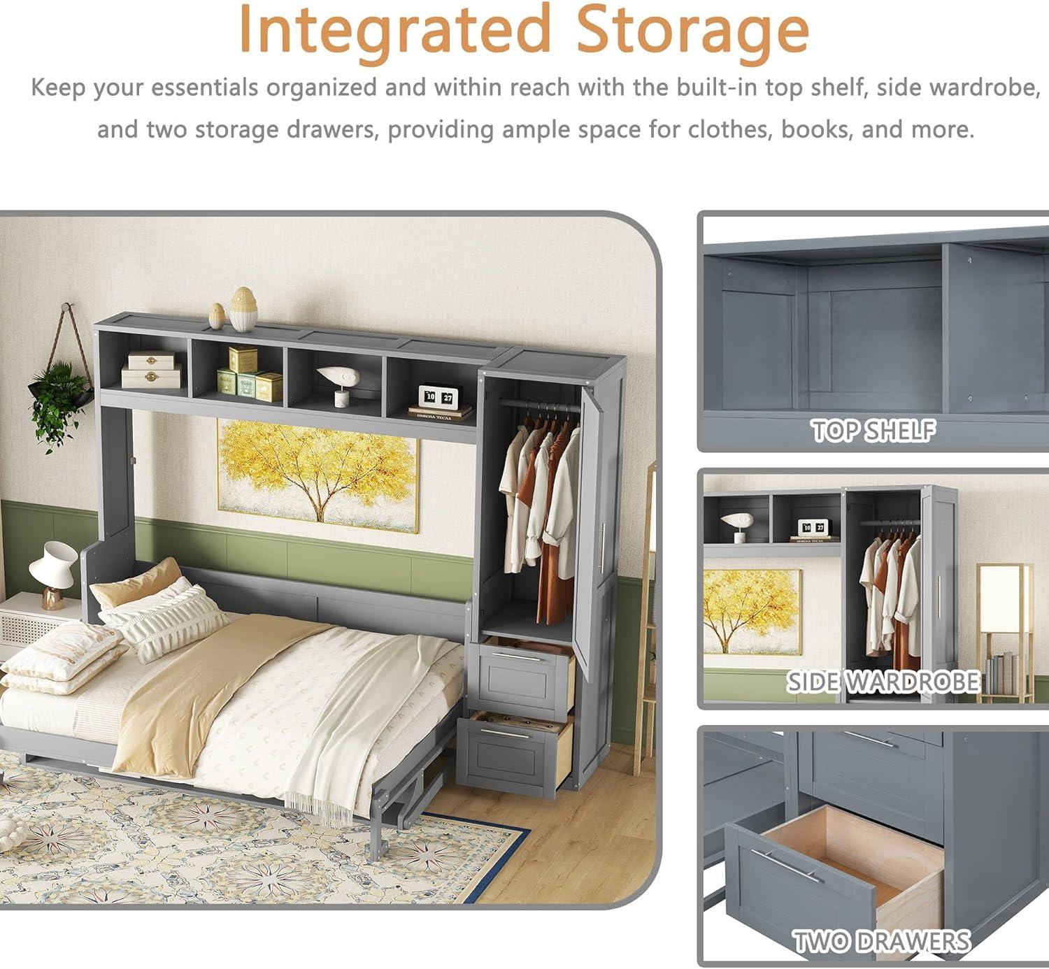 Galibens Murphy Bed Wall Bed With Closet And Drawers