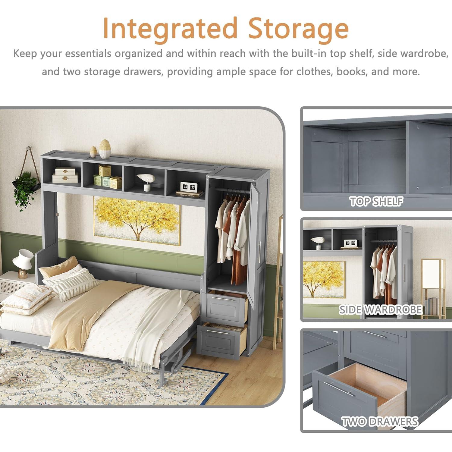Galibens Murphy Bed Wall Bed With Closet And Drawers