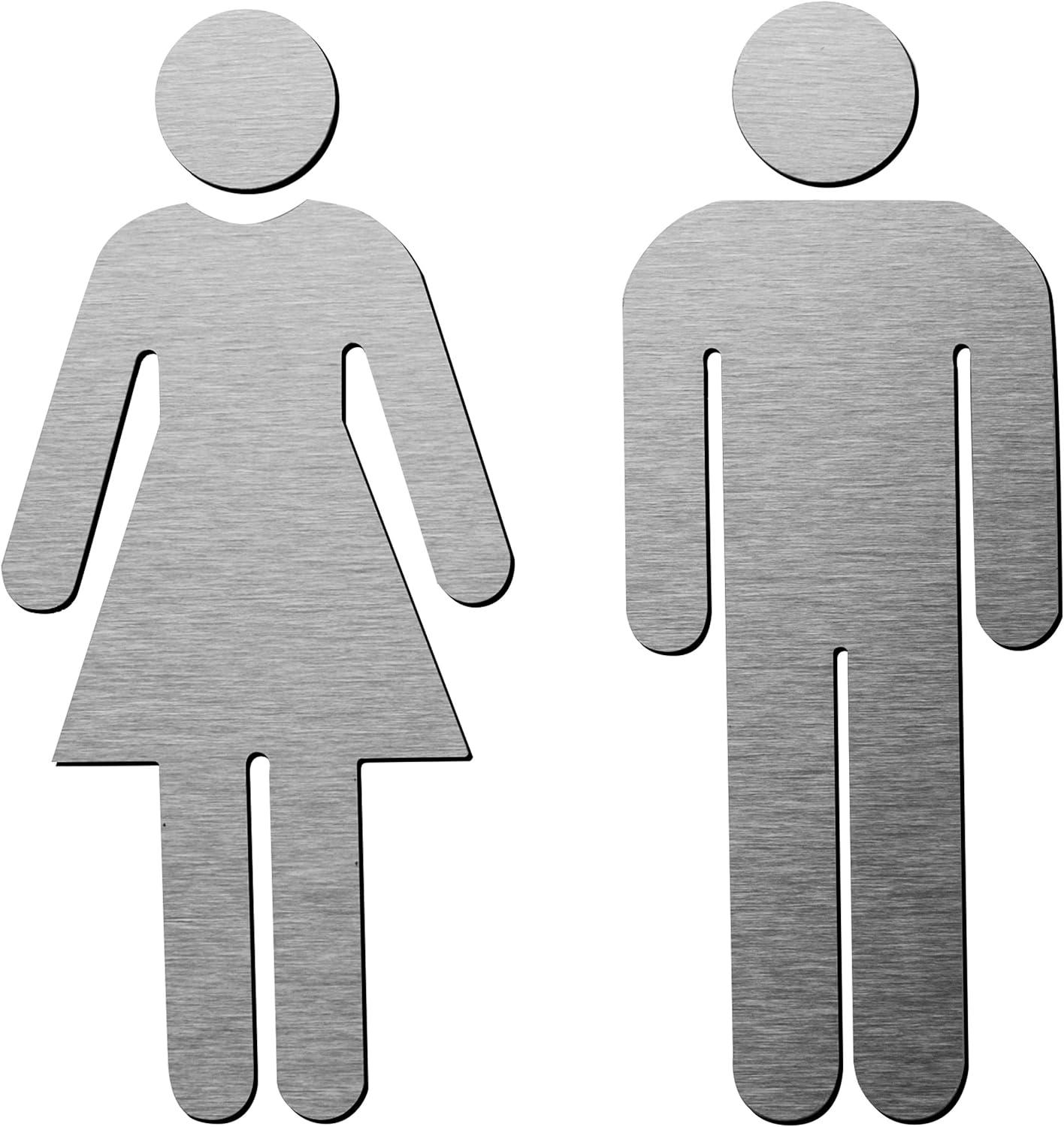 Brushed Aluminum Men's and Women's Bathroom Sign Figure Set - Men and Women Modern Restroom Sign - Bathroom Door Signs - Restroom Signs for Business - Bathroom Signage