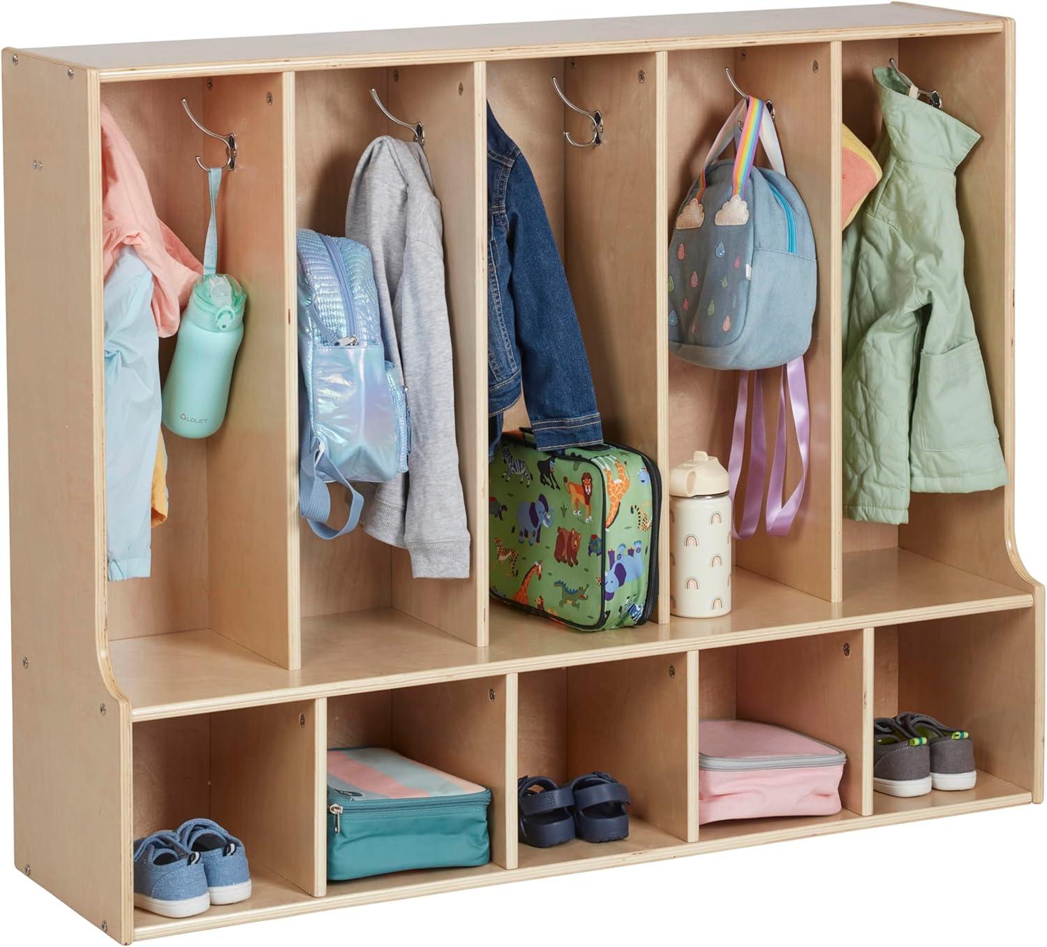 ECR4Kids Streamline 5-Section Toddler Coat Locker with Bench, Classroom Furniture