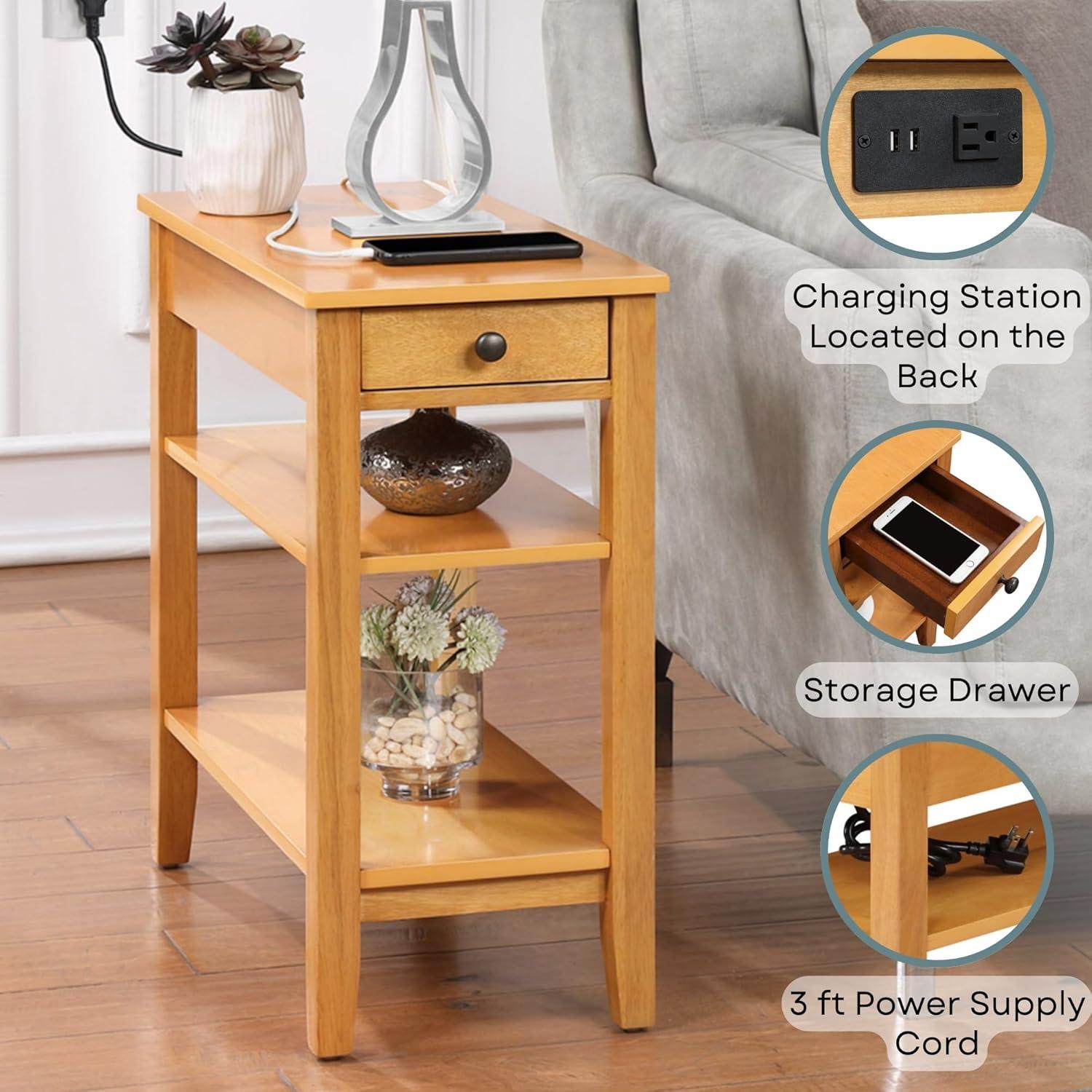 Convenience Concepts American Heritage End Table/Charging Station, Natural