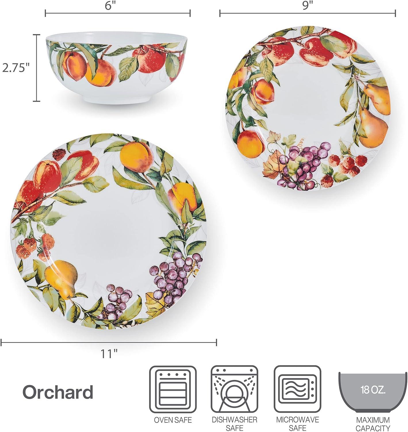 Orchard Floral Porcelain 12-Piece Dinnerware Set, Service for 4