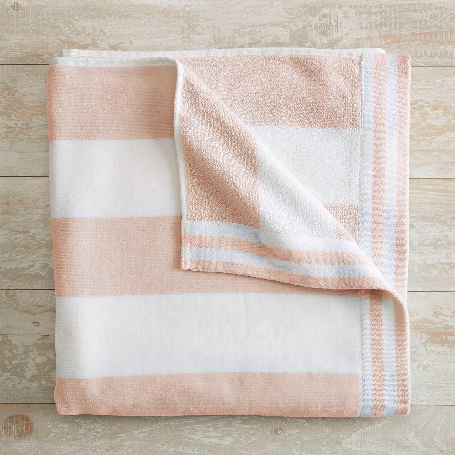 100% Cotton Cabana Striped Oversized Beach Towels - Great Bay Home (35" x 70", Dusty Rose / White)